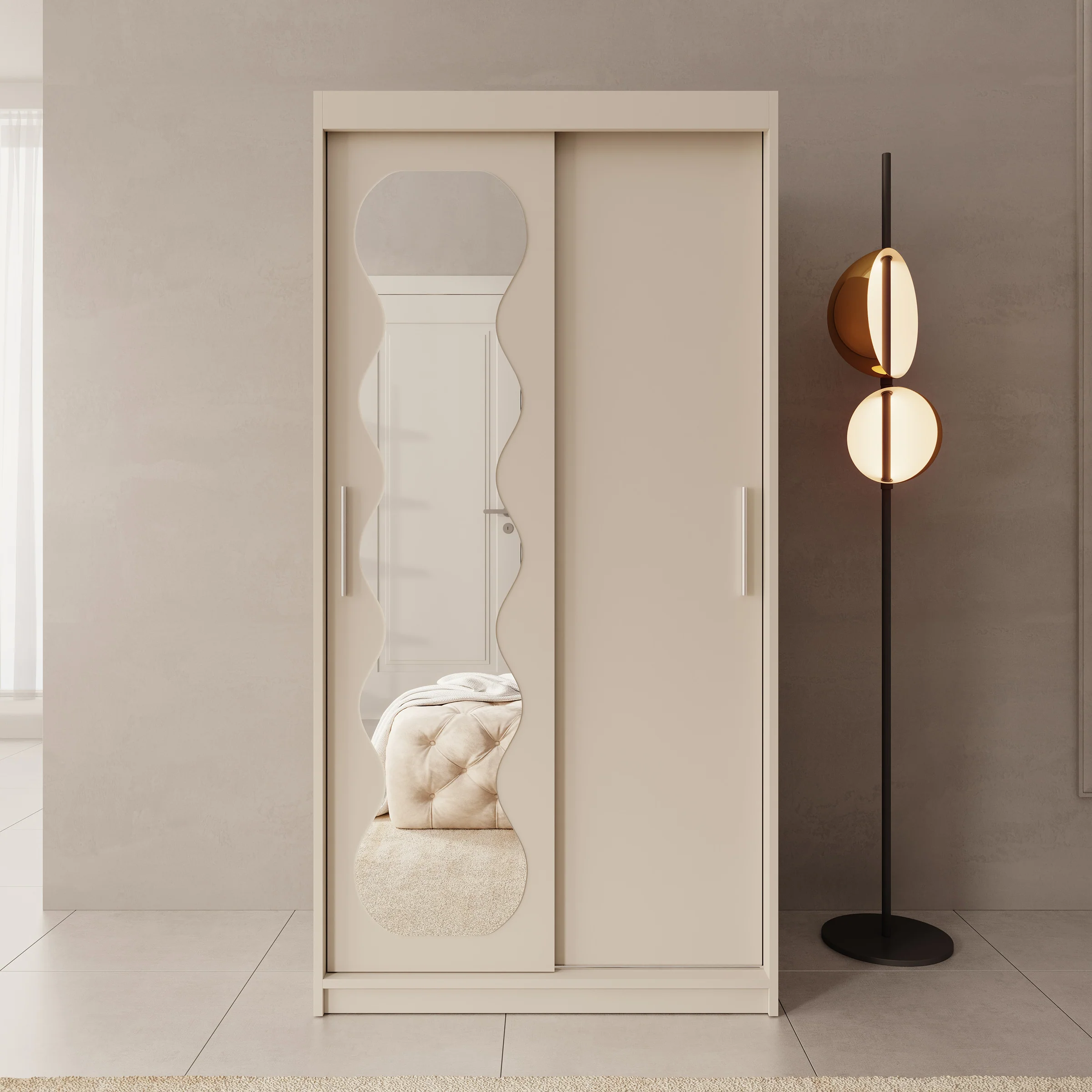 Sentoji - Kledingkast met 2 schuifdeuren - Beige - 100x62x200 cm - Image 3