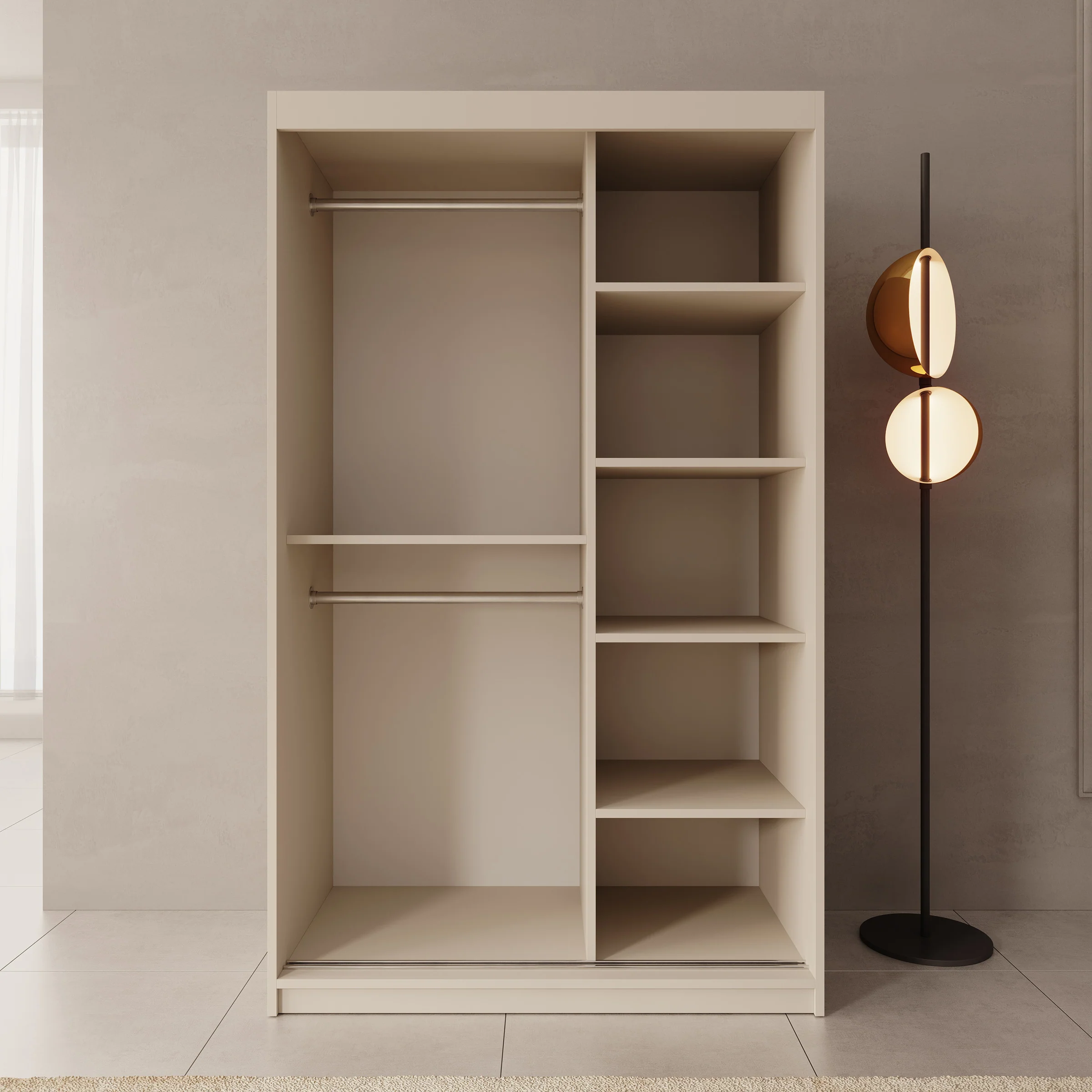 Sentoji - Kledingkast met 2 schuifdeuren - Beige - 120x62x200 cm - Image 2