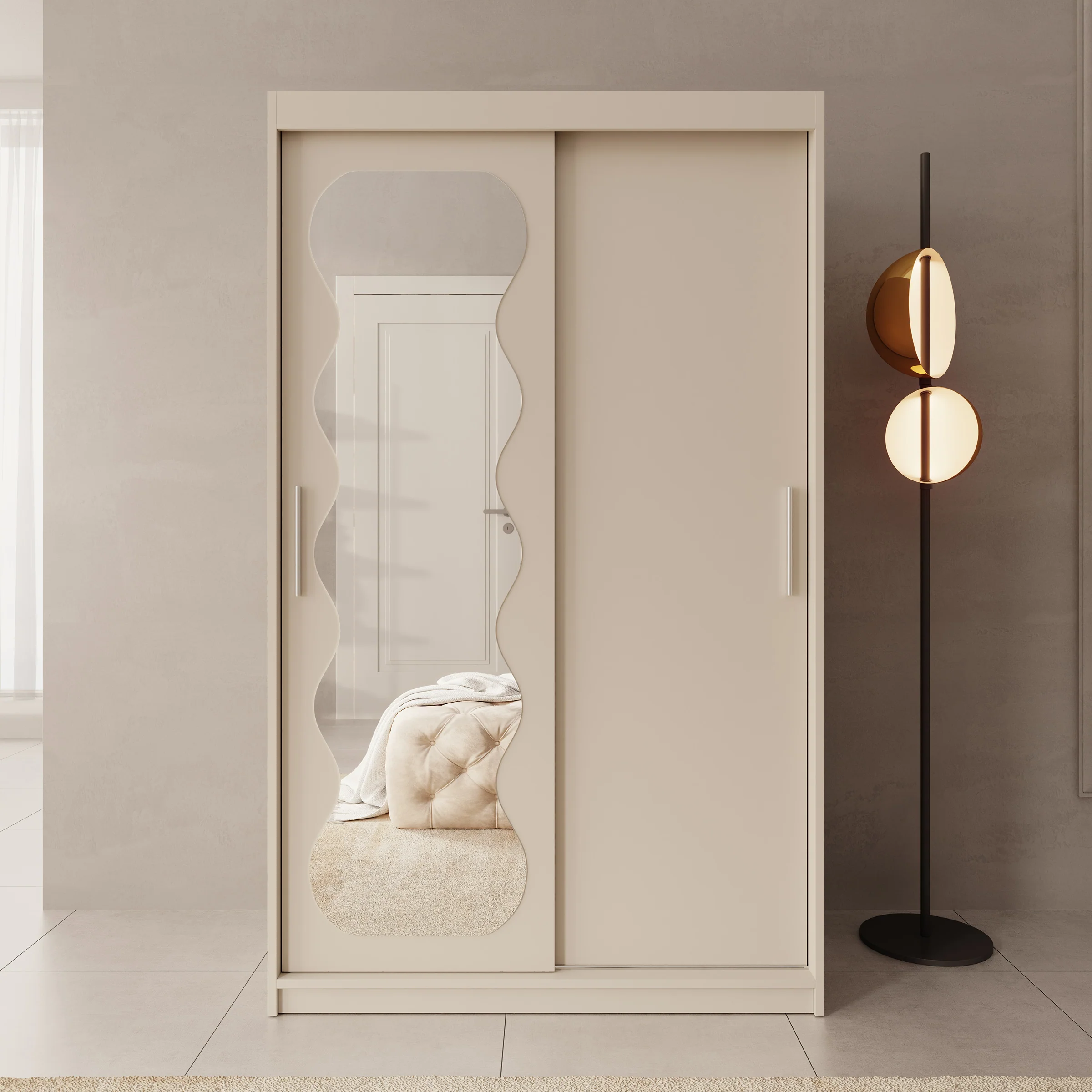 Sentoji - Kledingkast met 2 schuifdeuren - Beige - 120x62x200 cm - Image 3