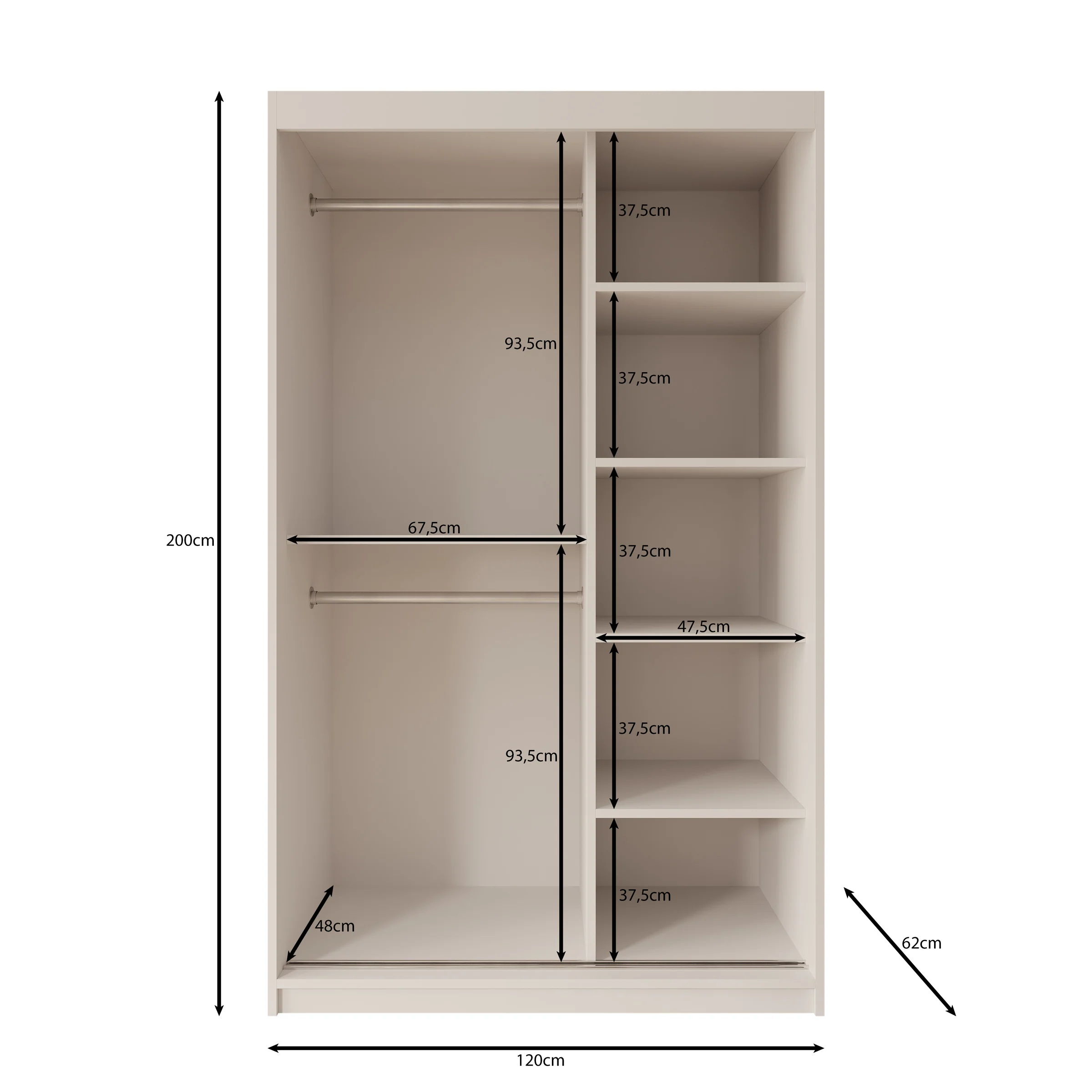Sentoji - Kledingkast met 2 schuifdeuren - Beige - 120x62x200 cm - Image 5
