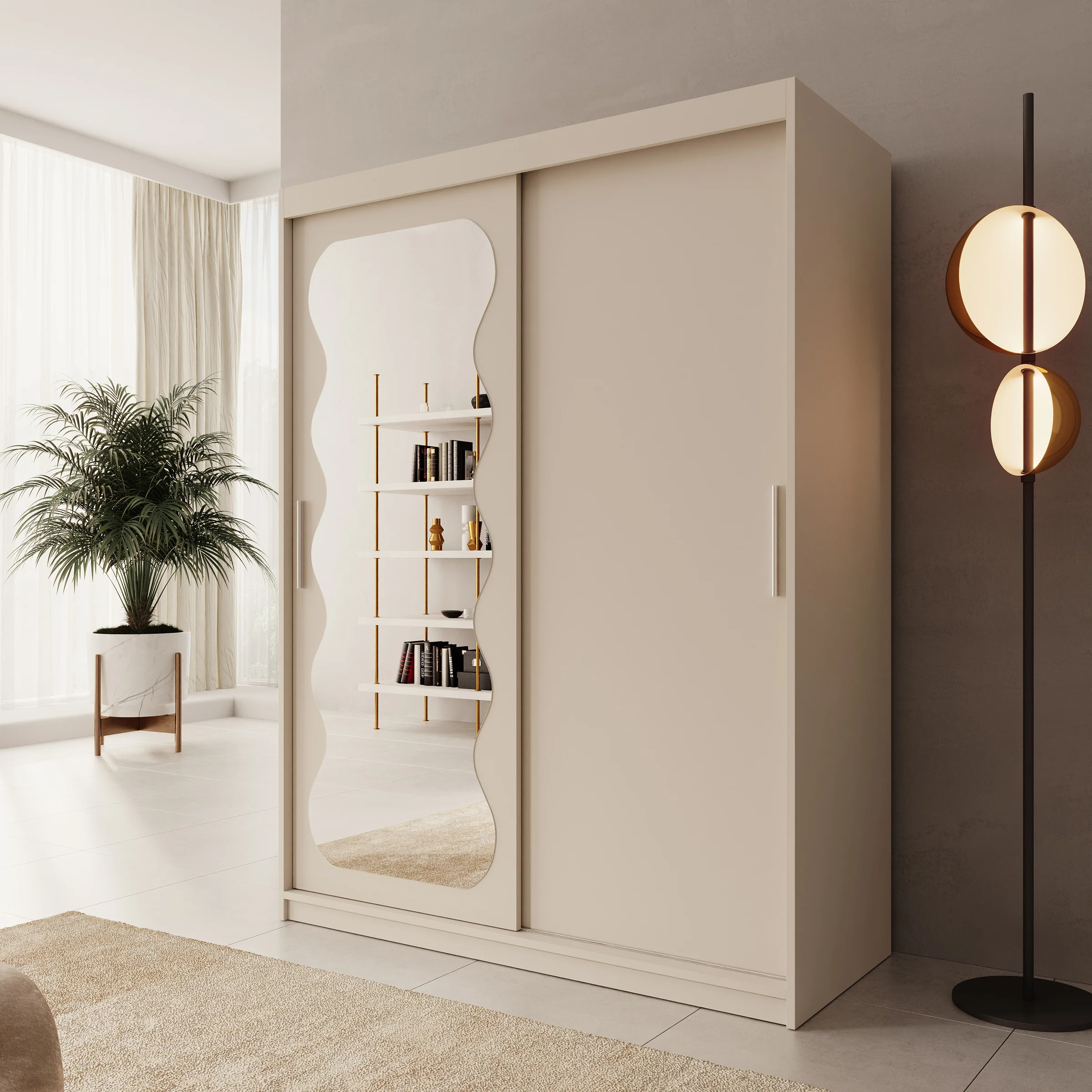Sentoji - Kledingkast met 2 schuifdeuren - Beige - 150x62x200 cm