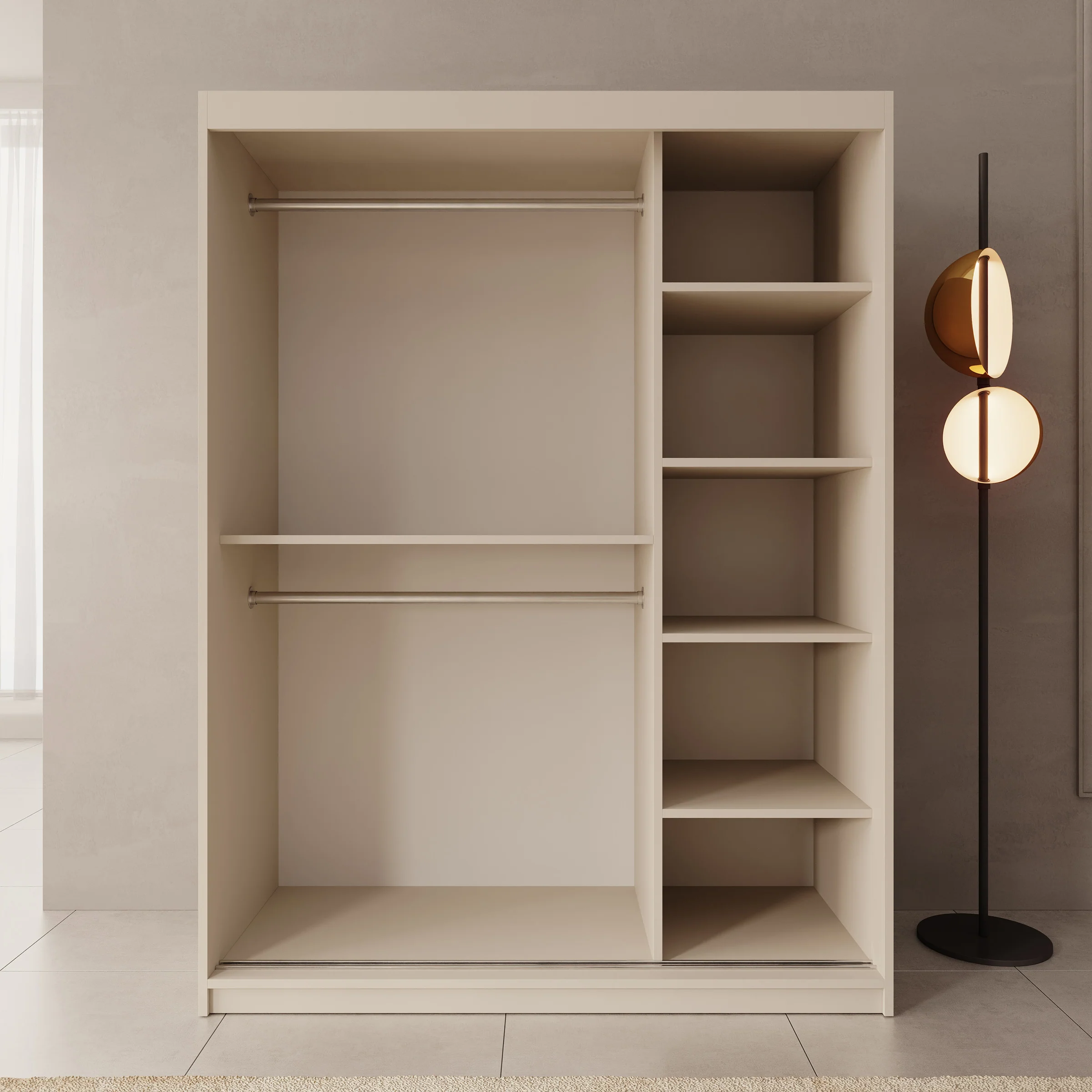 Sentoji - Kledingkast met 2 schuifdeuren - Beige - 150x62x200 cm - Image 2