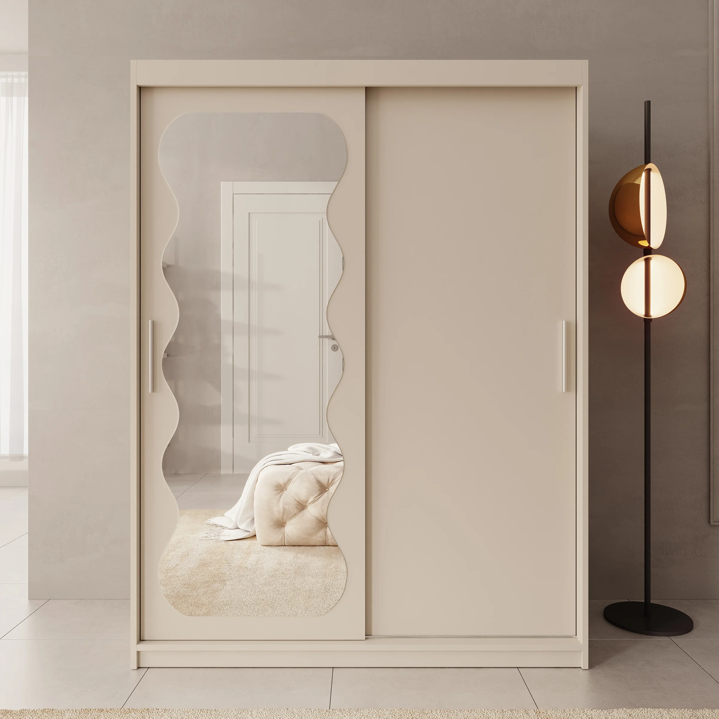 Sentoji - Kledingkast met 2 schuifdeuren - Beige - 150x62x200 cm - Image 3