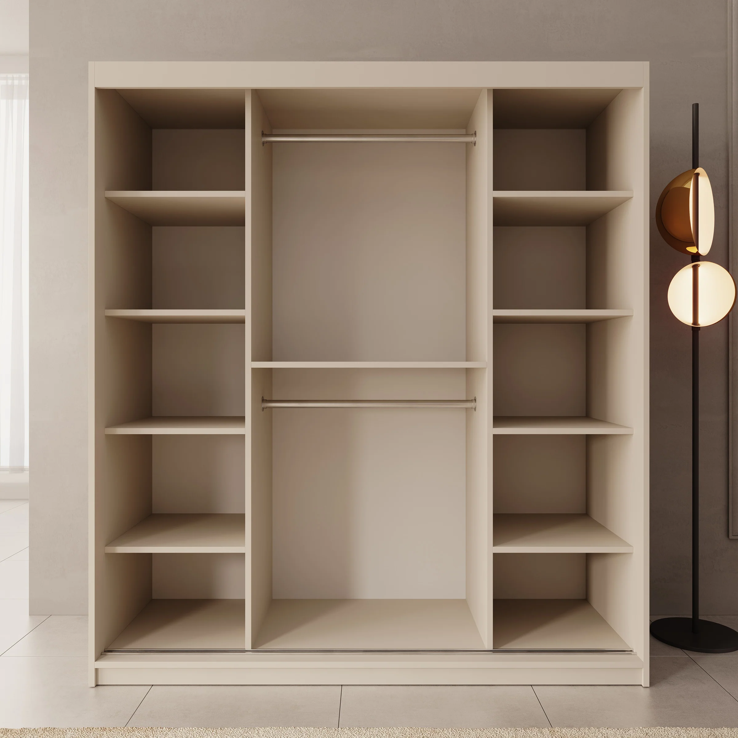 Sentoji - Kledingkast met 2 schuifdeuren - Beige - 180x62x200 cm - Image 2