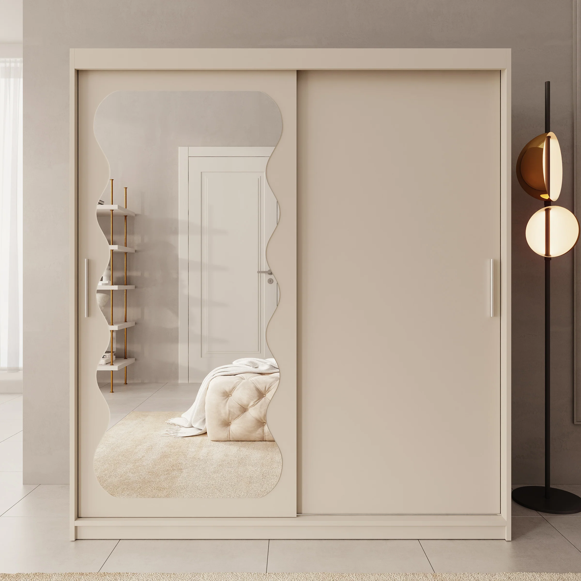 Sentoji - Kledingkast met 2 schuifdeuren - Beige - 180x62x200 cm - Image 3