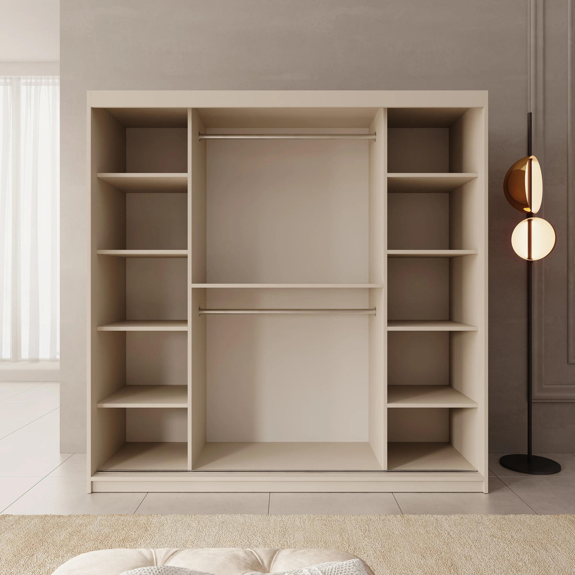 Sentoji - Kledingkast met 2 schuifdeuren - Beige - 200x62x200 cm - Image 2