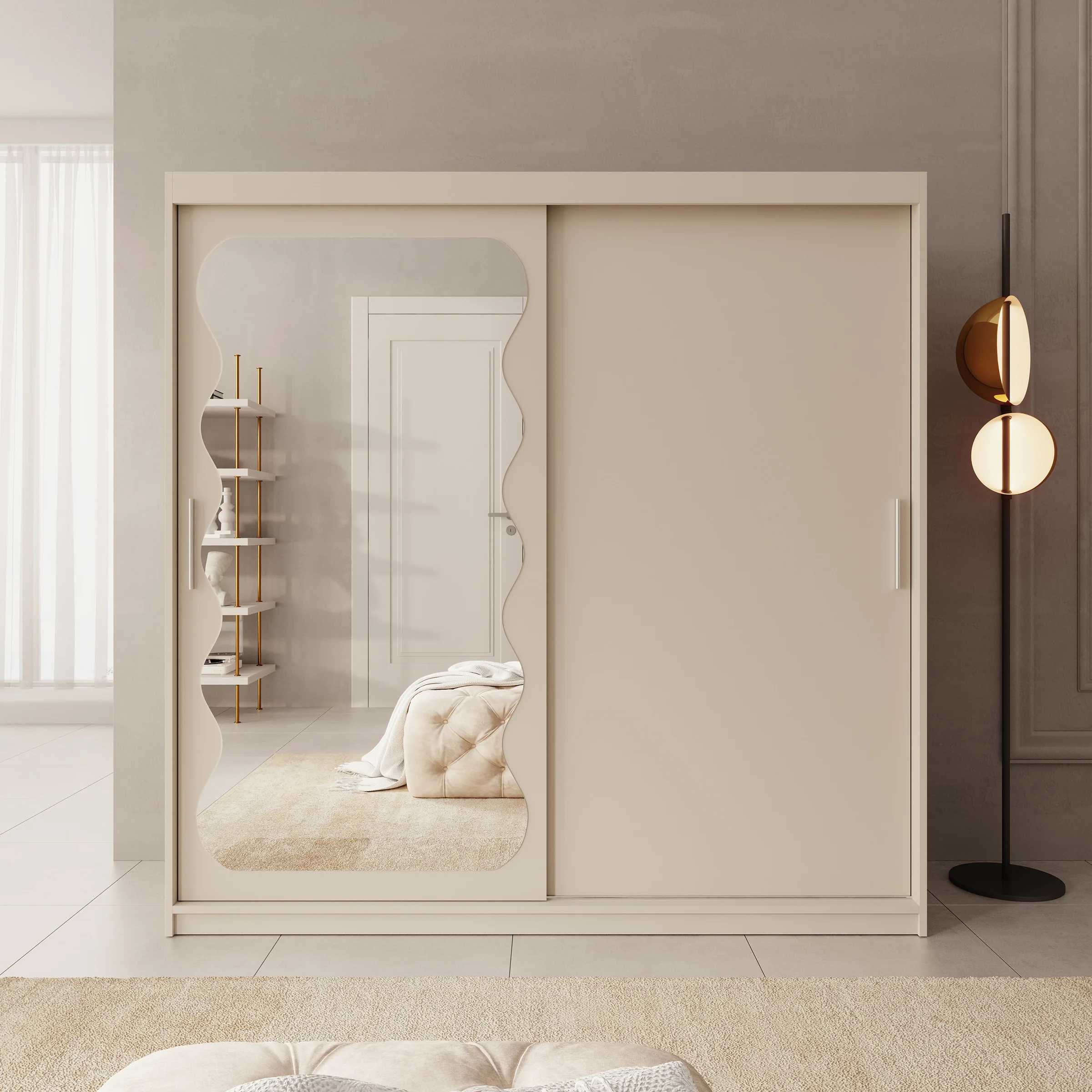 Sentoji - Kledingkast met 2 schuifdeuren - Beige - 200x62x200 cm - Image 3