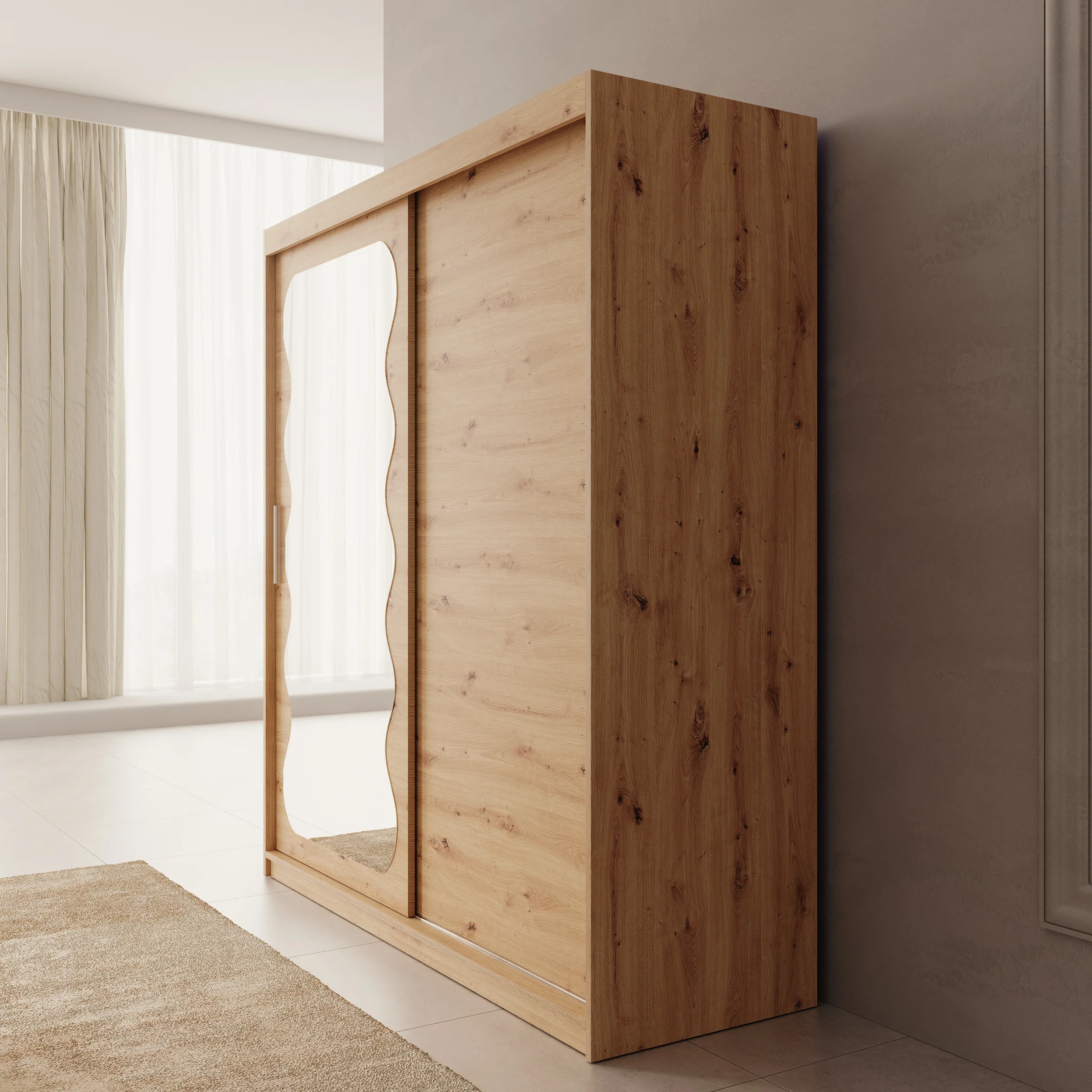 Sentoji - Kledingkast met 2 schuifdeuren - Eikenpatroon - 180x62x200 cm - Image 4