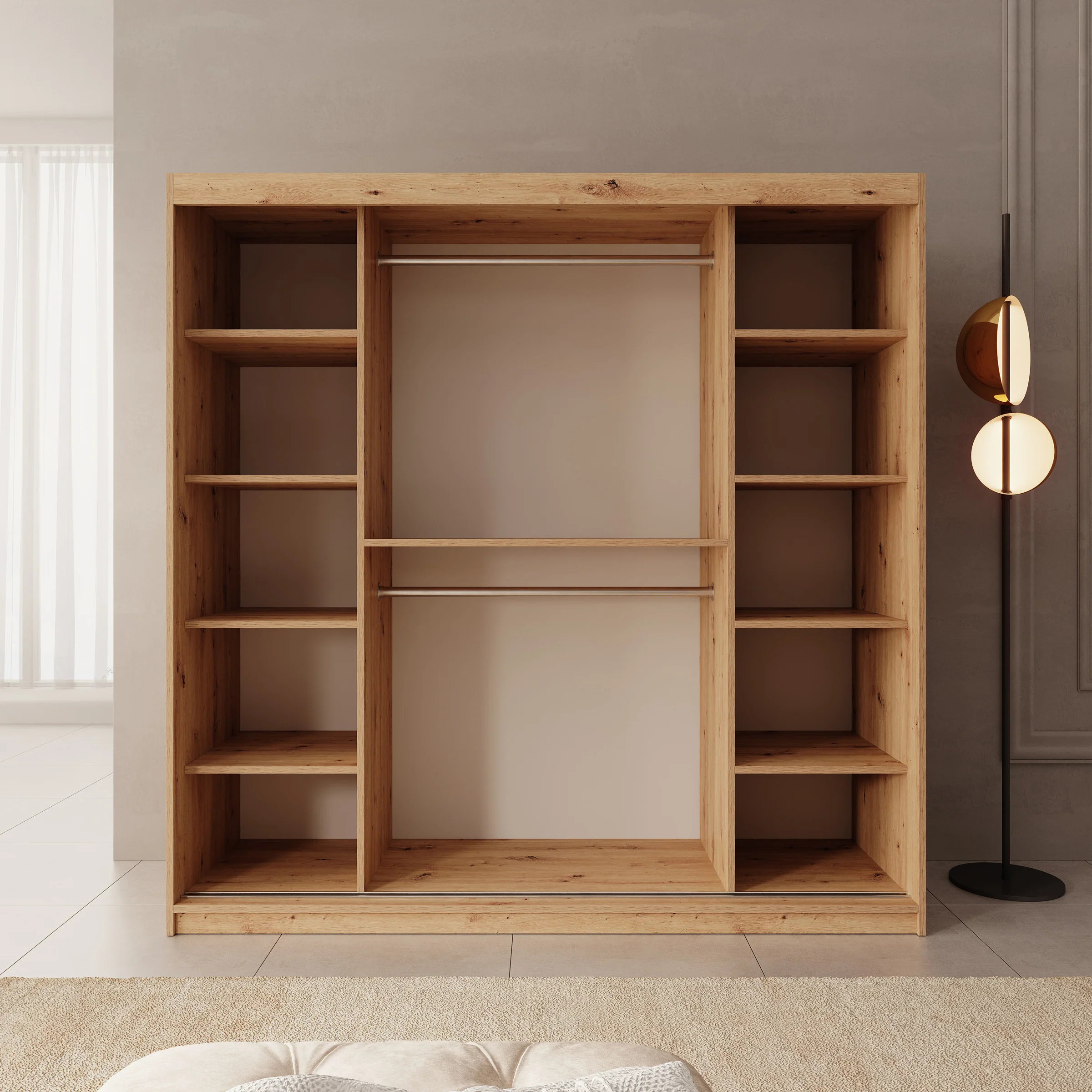 Sentoji - Kledingkast met 2 schuifdeuren - Eikenpatroon - 200x62x200 cm - Image 2