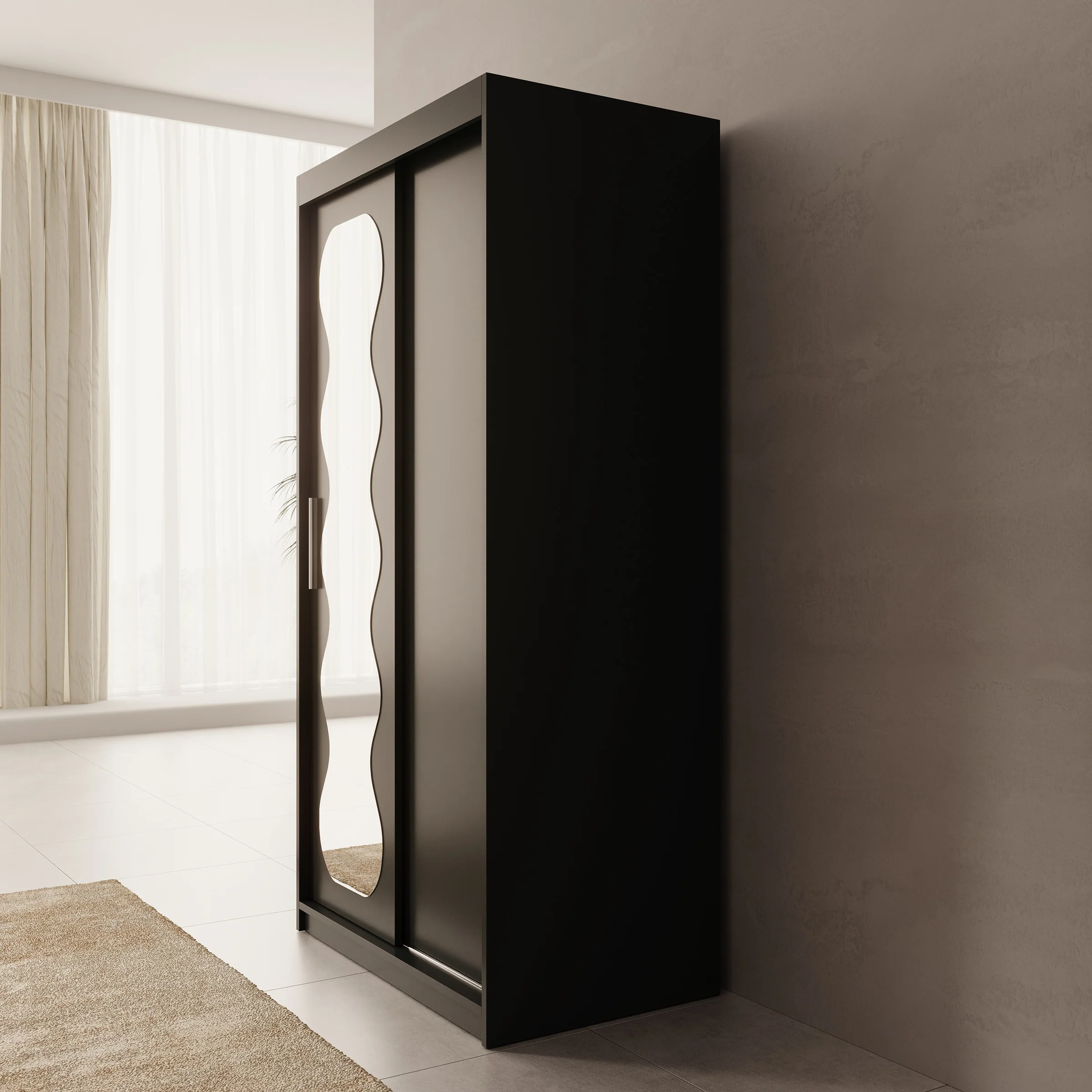 Sentoji - Kledingkast met 2 schuifdeuren - Zwart - 100x62x200 cm - Image 4