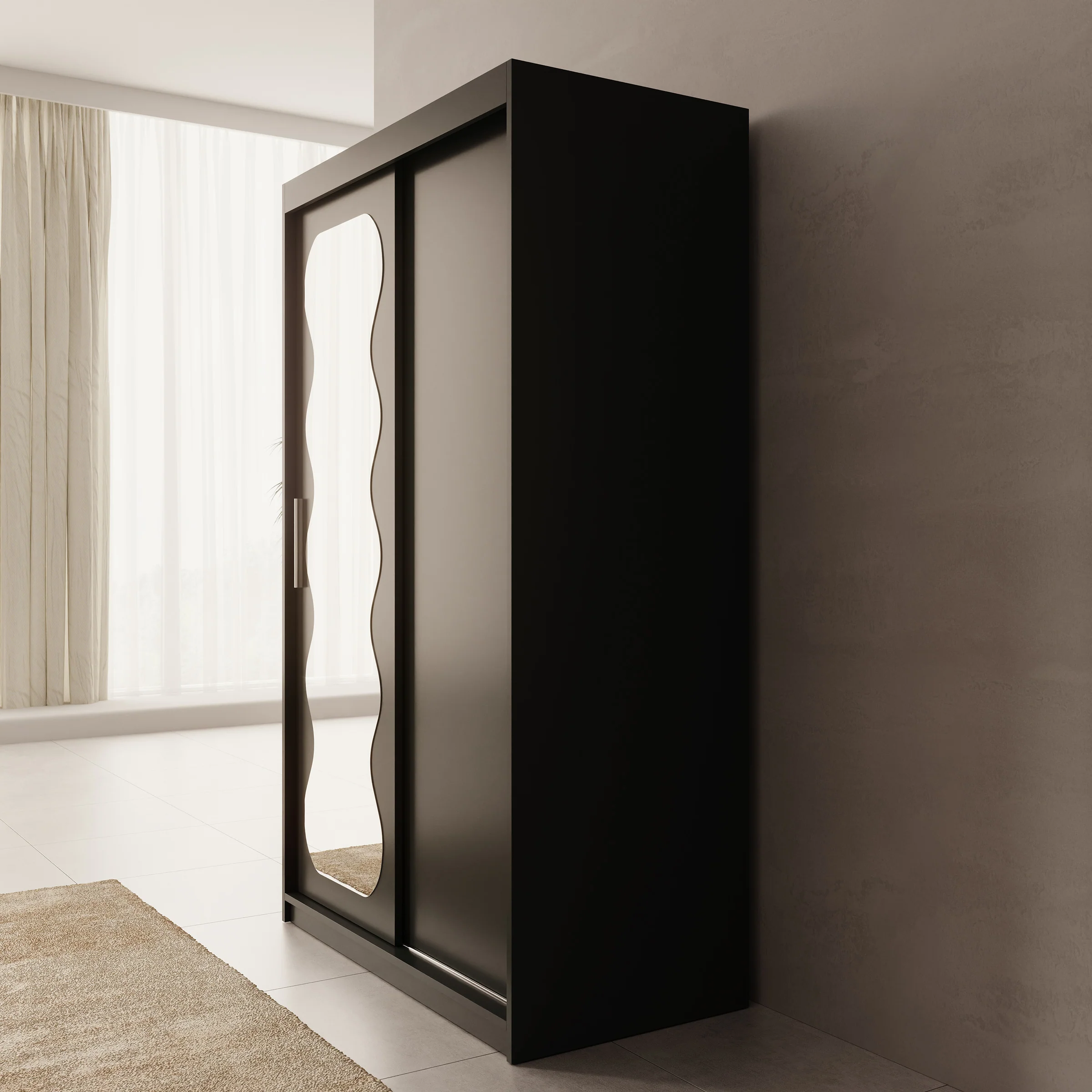 Sentoji - Kledingkast met 2 schuifdeuren - Zwart - 120x62x200 cm - Image 4