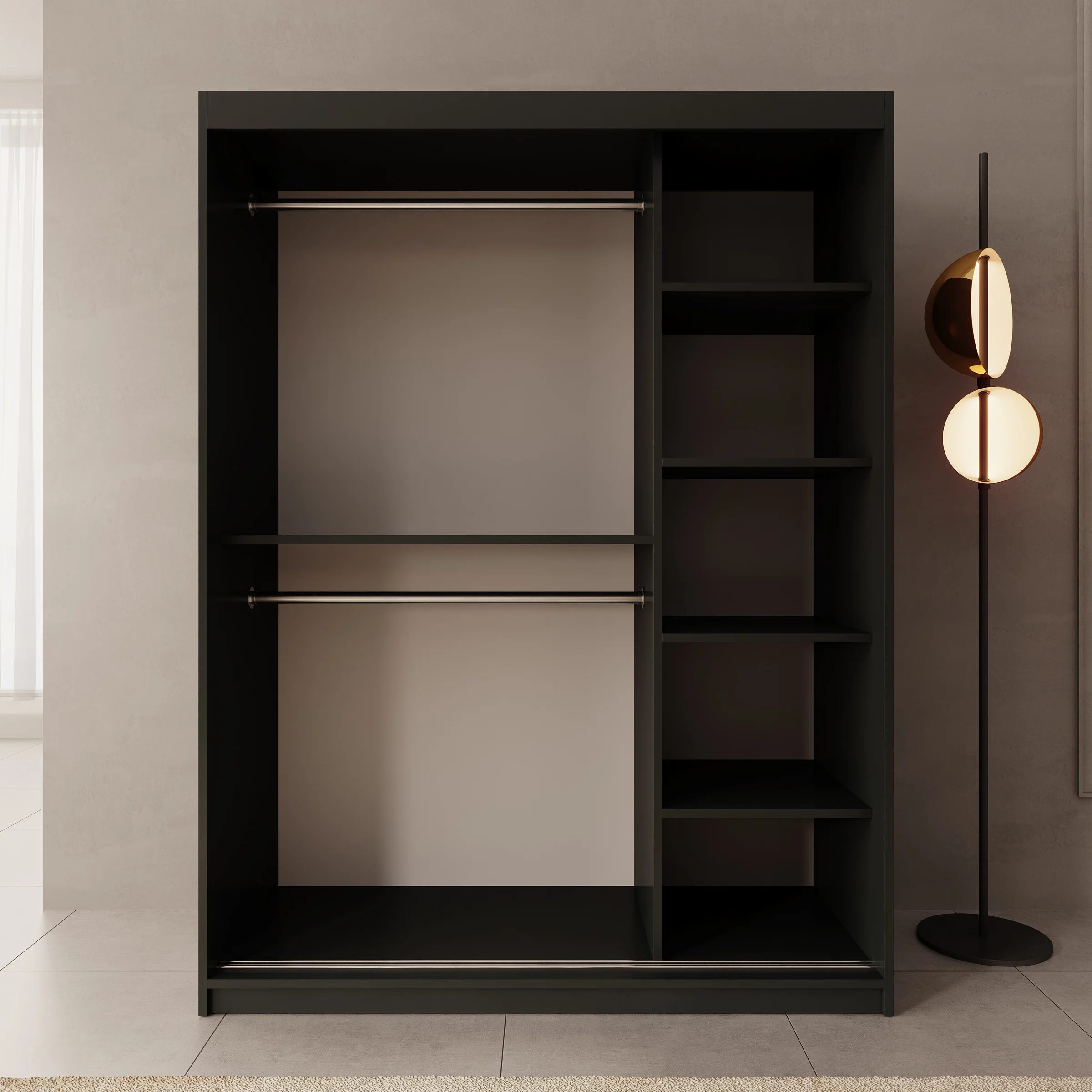 Sentoji - Kledingkast met 2 schuifdeuren - Zwart - 150x62x200 cm - Image 2