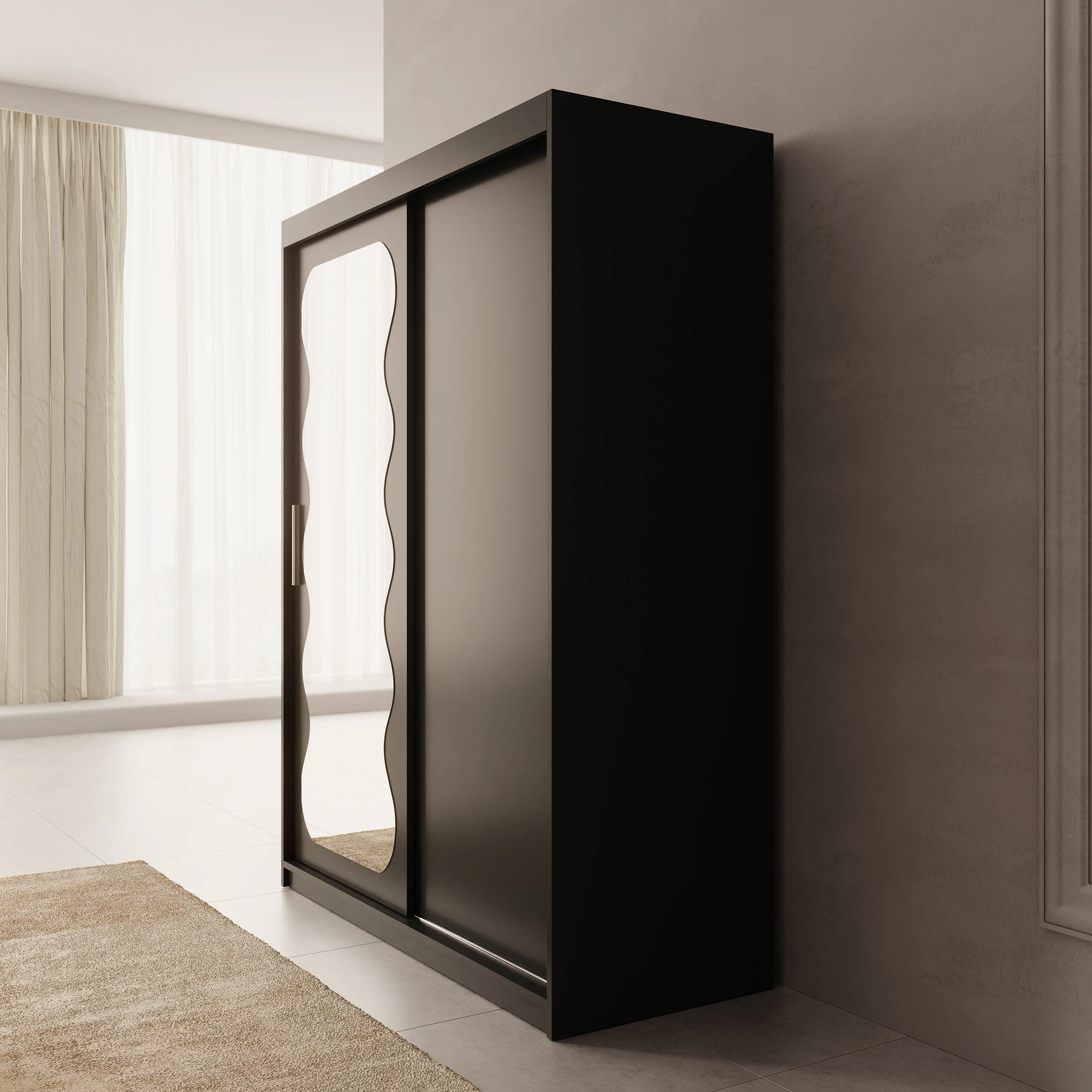 Sentoji - Kledingkast met 2 schuifdeuren - Zwart - 150x62x200 cm - Image 4