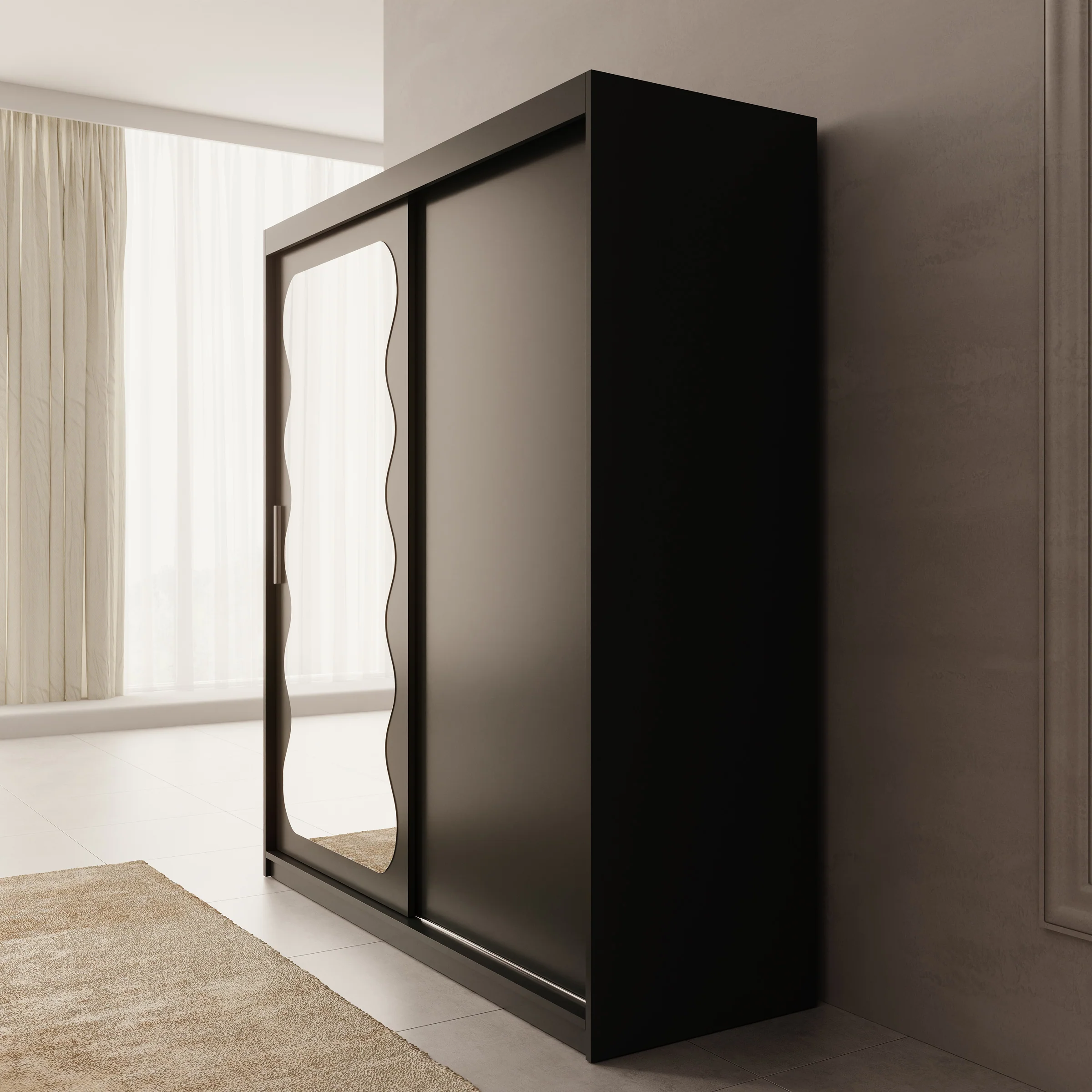 Sentoji - Kledingkast met 2 schuifdeuren - Zwart - 180x62x200 cm - Image 4
