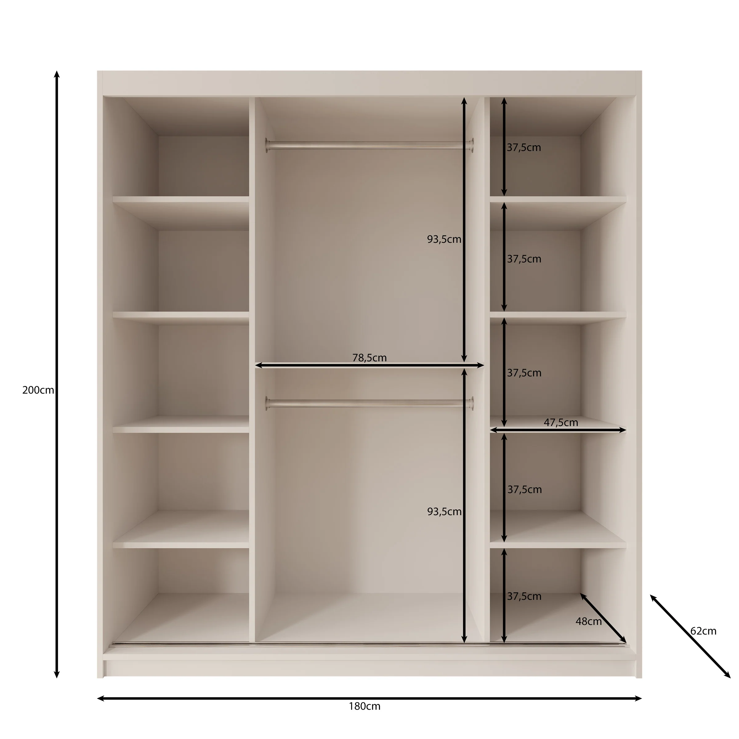 Sentoji - Kledingkast met 2 schuifdeuren - Zwart - 180x62x200 cm - Image 5