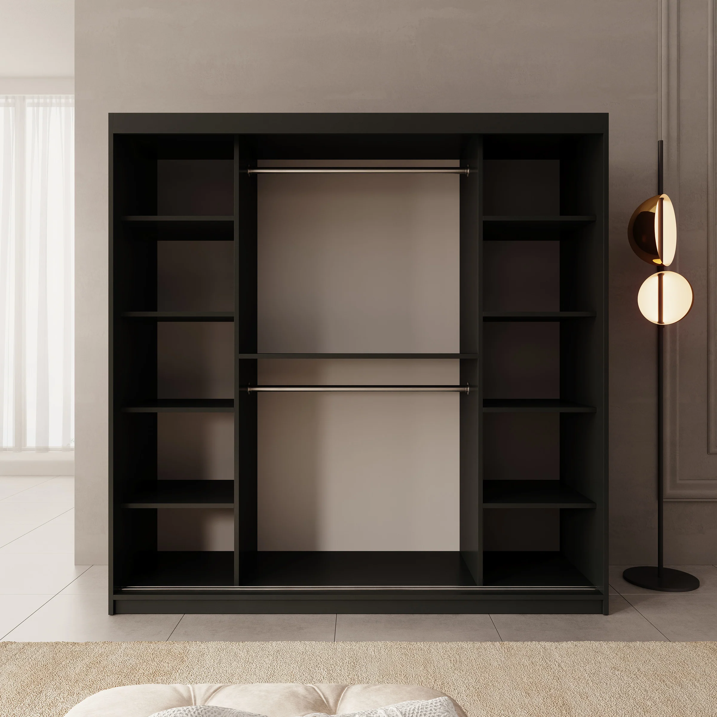 Sentoji - Kledingkast met 2 schuifdeuren - Zwart - 200x62x200 cm - Image 2
