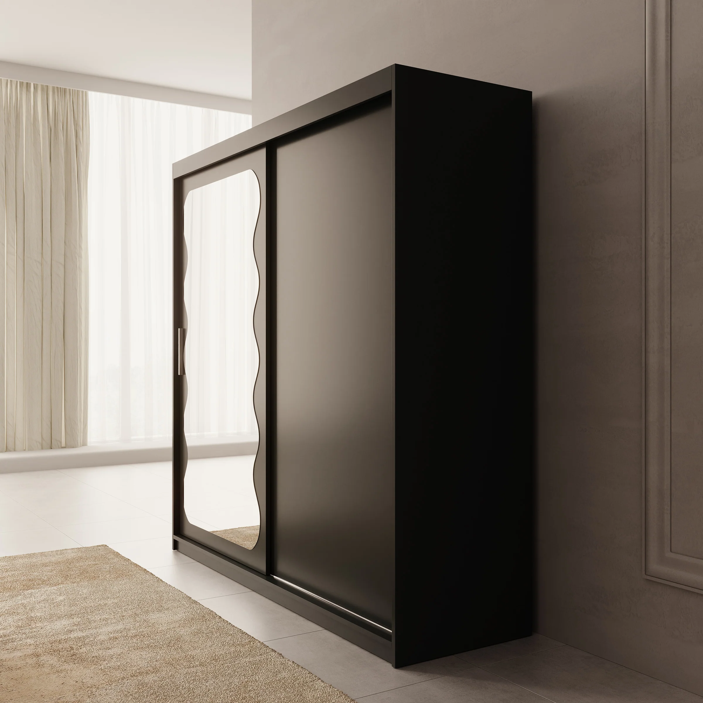 Sentoji - Kledingkast met 2 schuifdeuren - Zwart - 200x62x200 cm - Image 4
