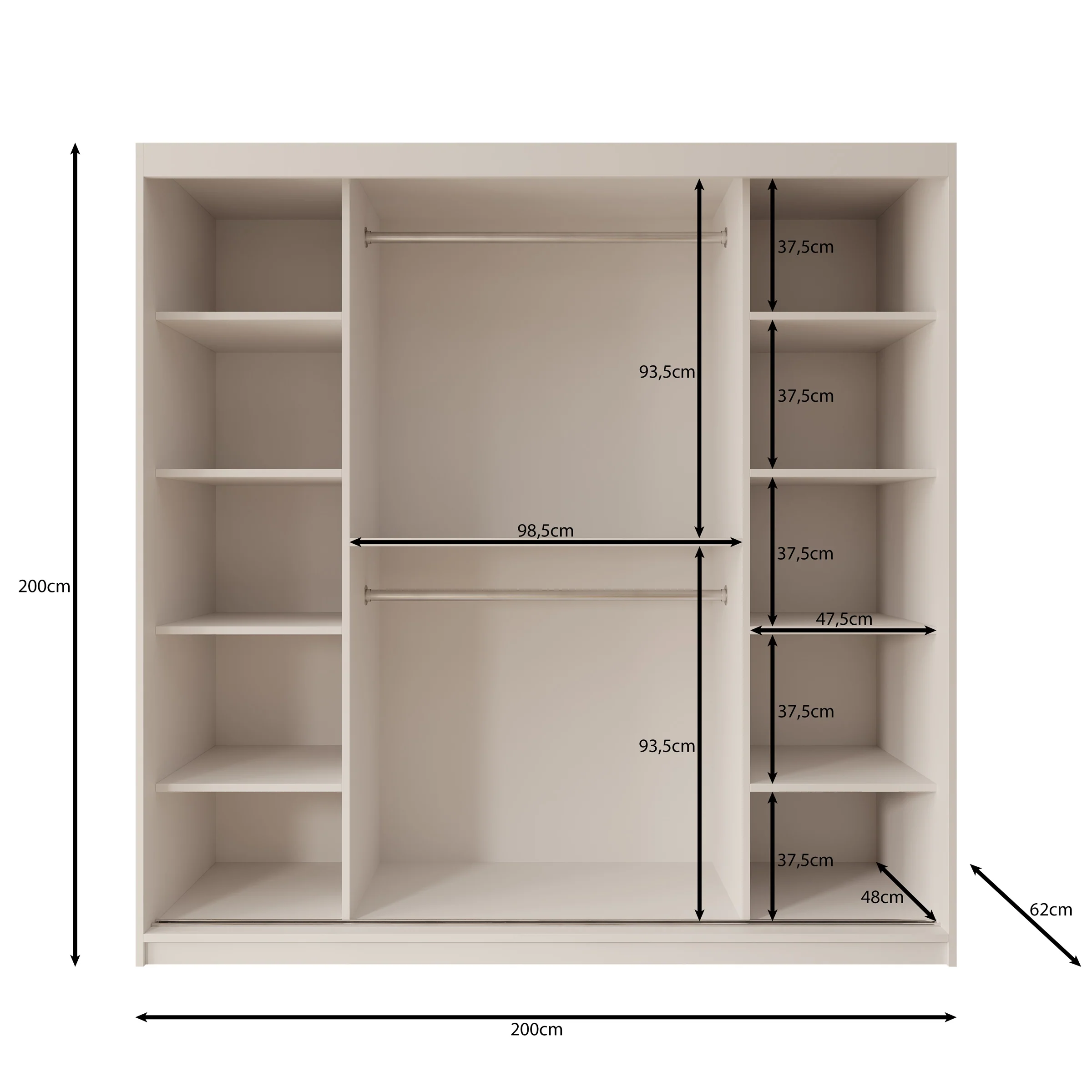 Sentoji - Kledingkast met 2 schuifdeuren - Zwart - 200x62x200 cm - Image 5