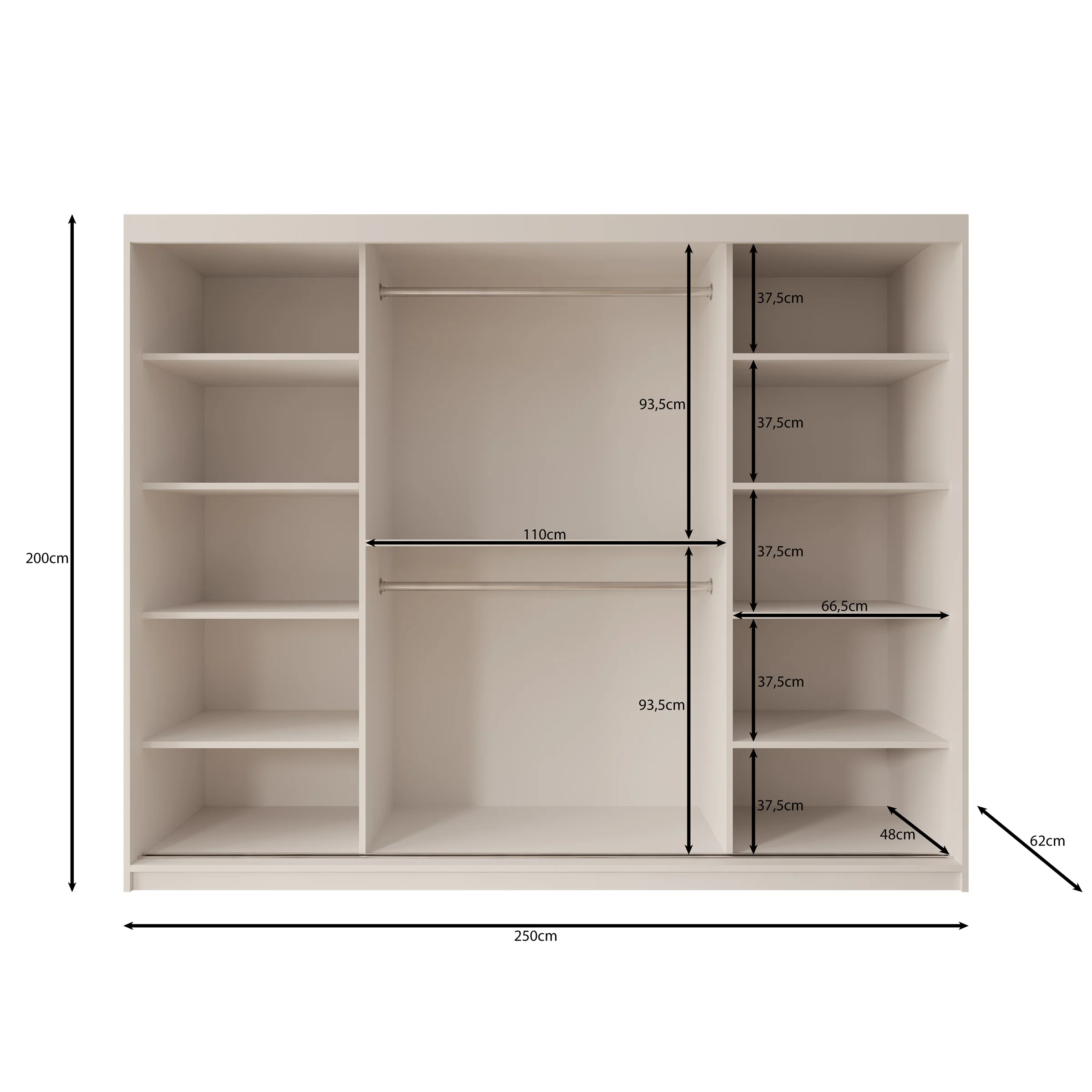 Sentoji - Kledingkast met 3 schuifdeuren - Wit - 250x62x200 cm - Image 5