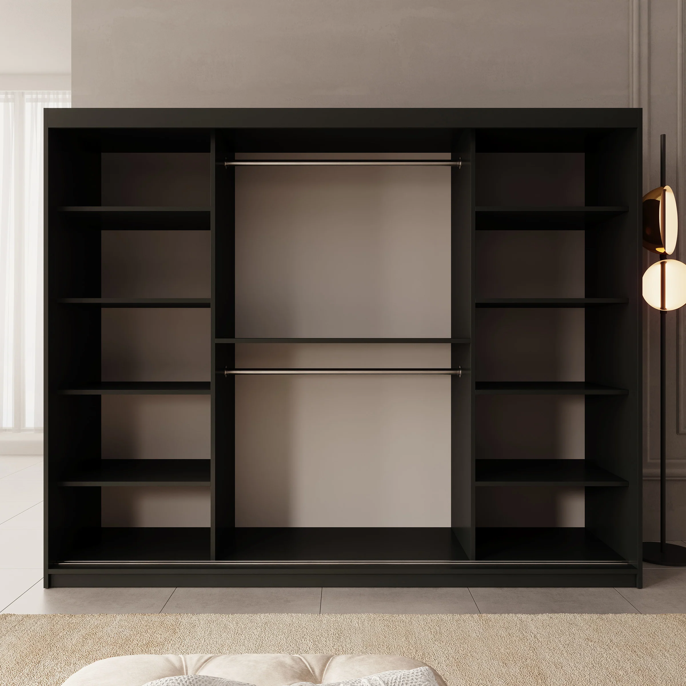 Sentoji - Kledingkast met 3 schuifdeuren - Zwart - 250x62x200 cm - Image 2