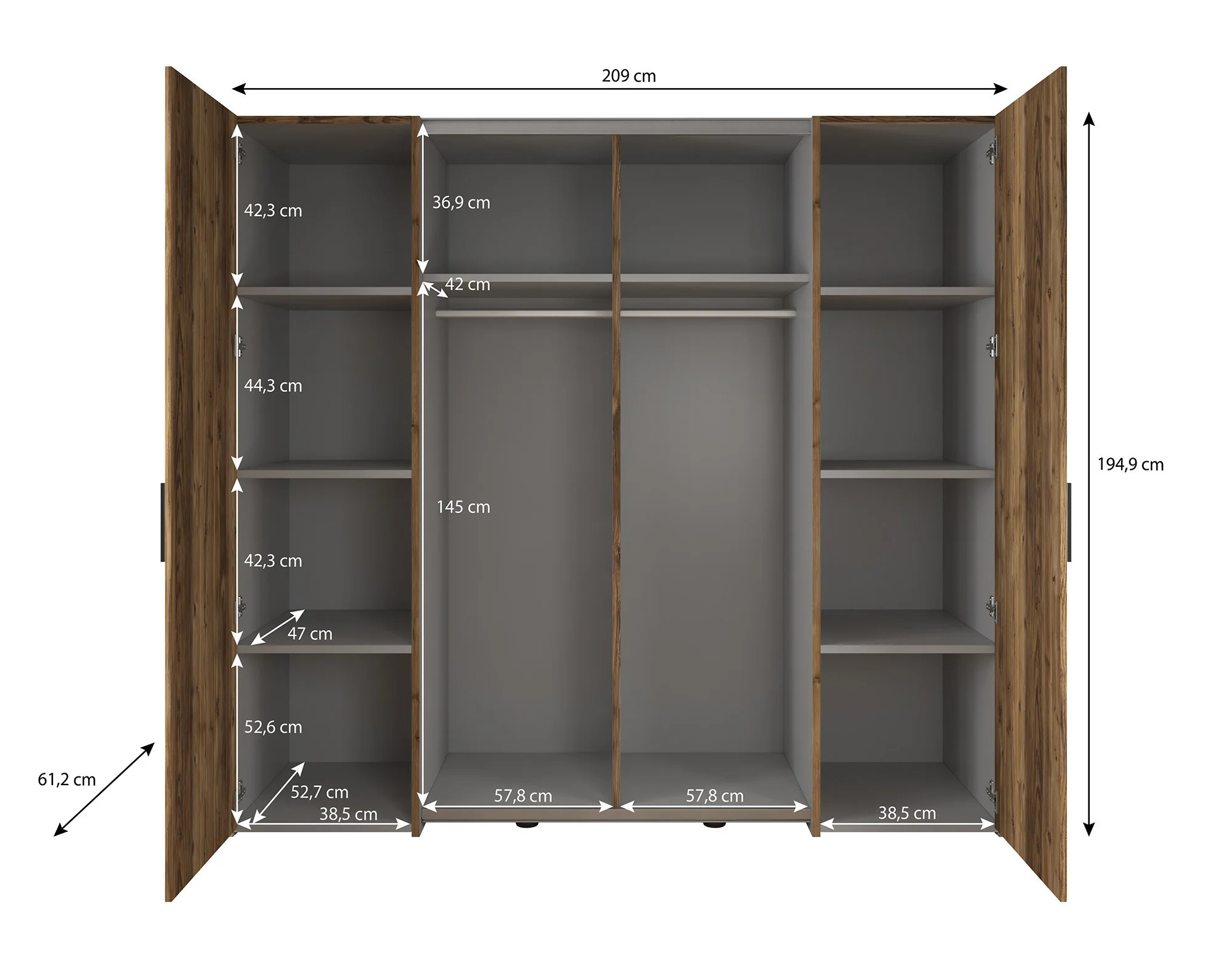 Jacob - Slaapkamer - Zwart/Eiken - 180x200 cm - Klein - Image 11