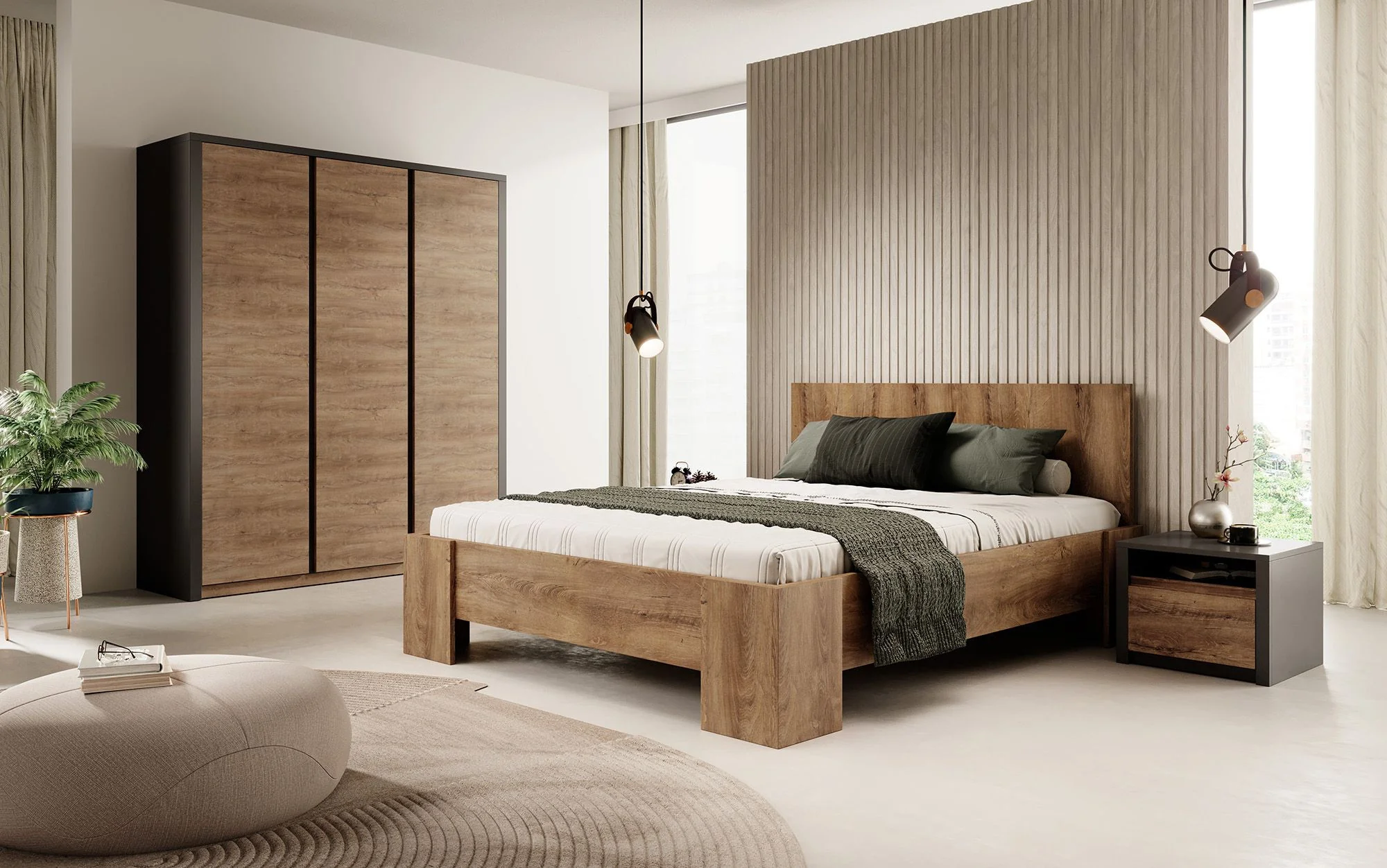 Monaco - Slaapkamer - Eiken/Grijs - 160x200 cm - Groot