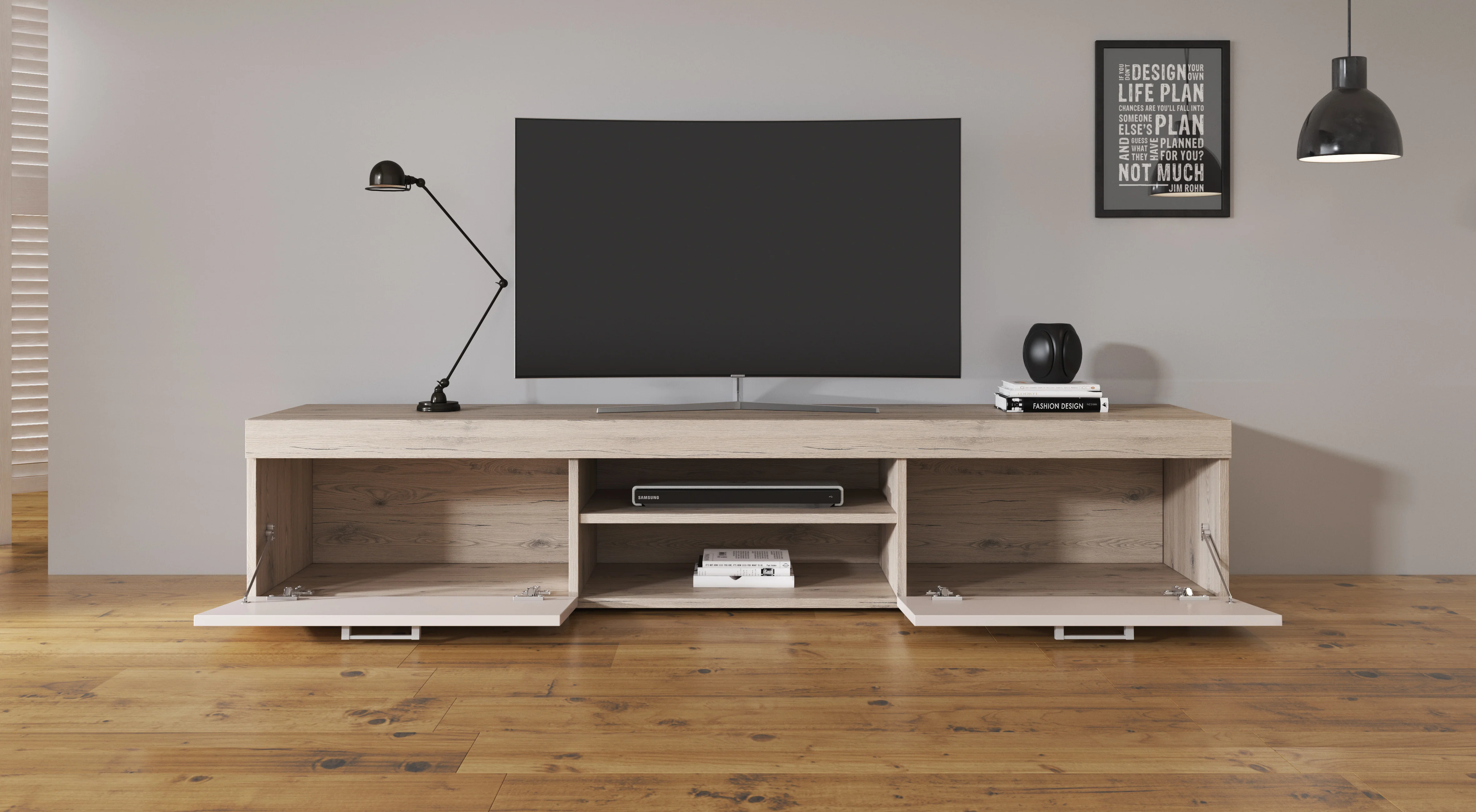 Slim - TV-Meubel - Creme/licht eiken - 200 cm - Image 4