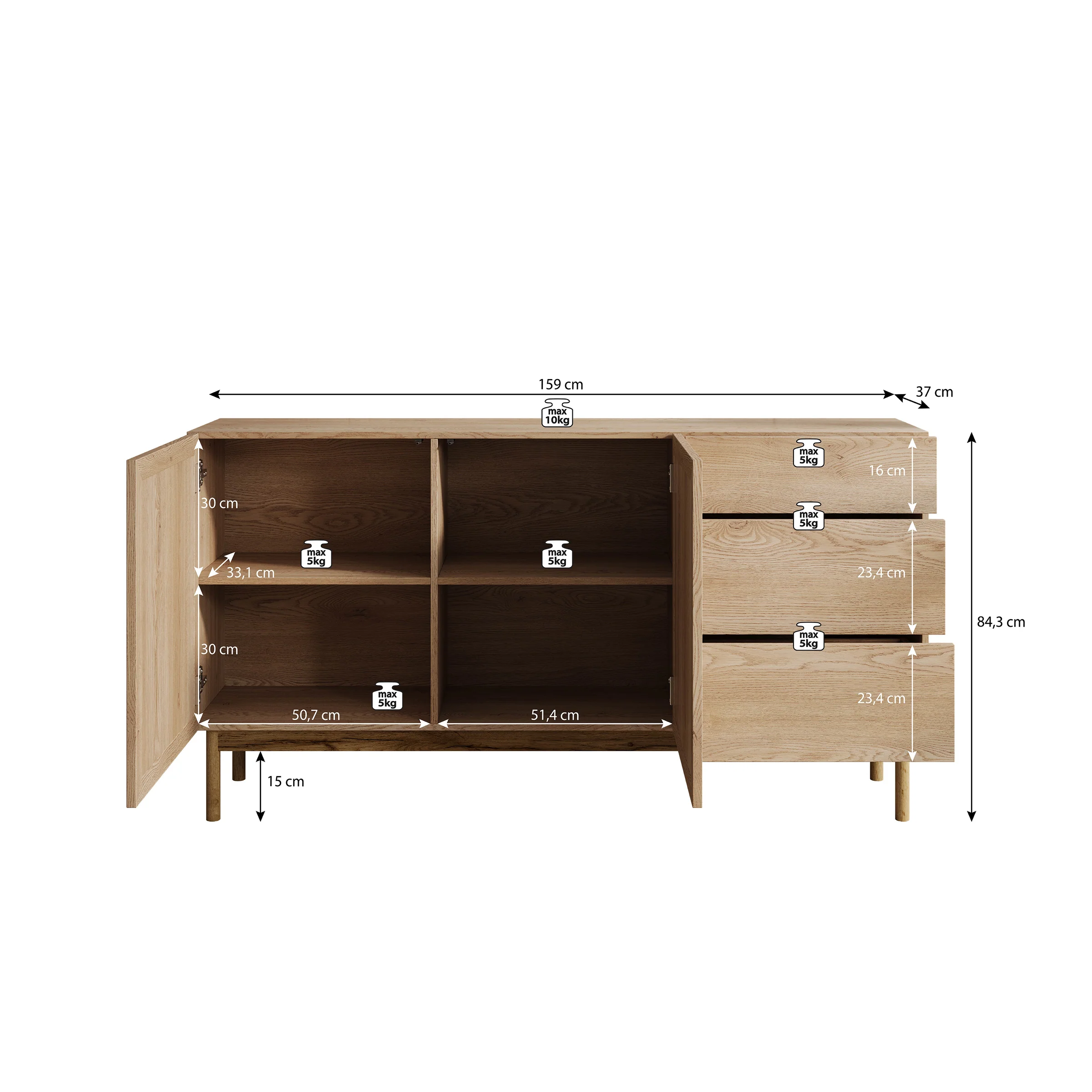Storm - Dressoir - Eiken - 159x37x84 cm - Image 5