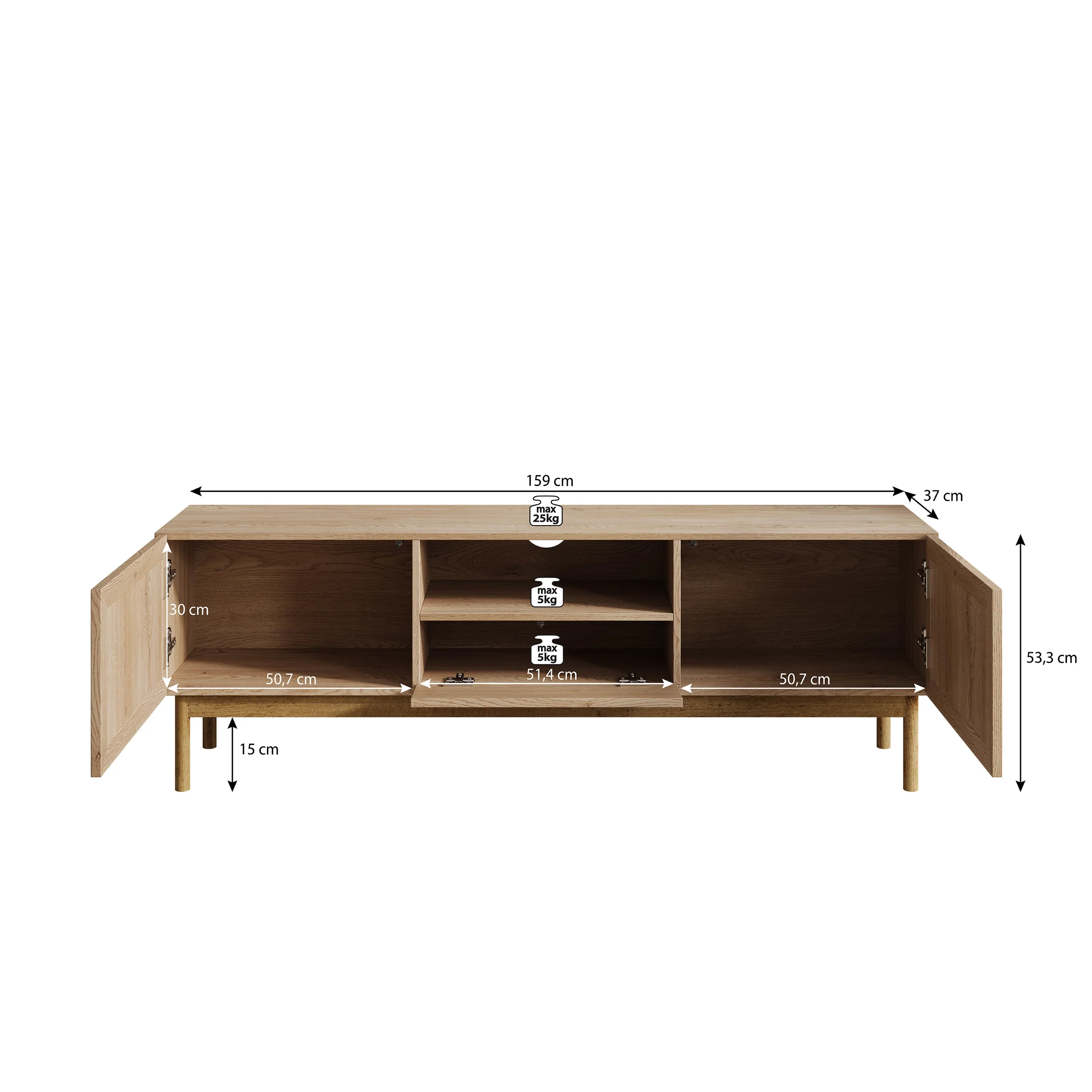 Storm - TV-Meubel met 2 deuren - Eiken - 159x37x53 cm - Image 5