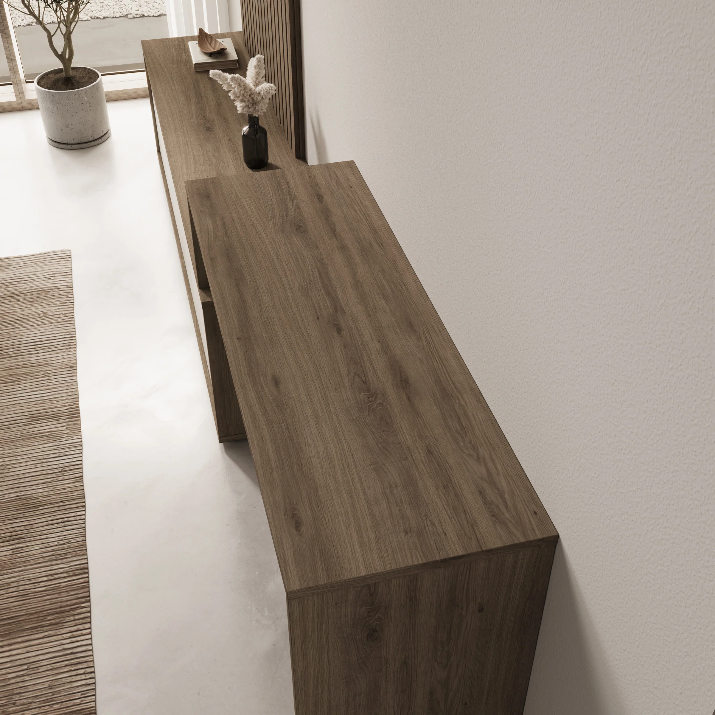 Sundra - Wandmeubel met bureau - Beige/Eiken - 300x42x190 cm - Image 5