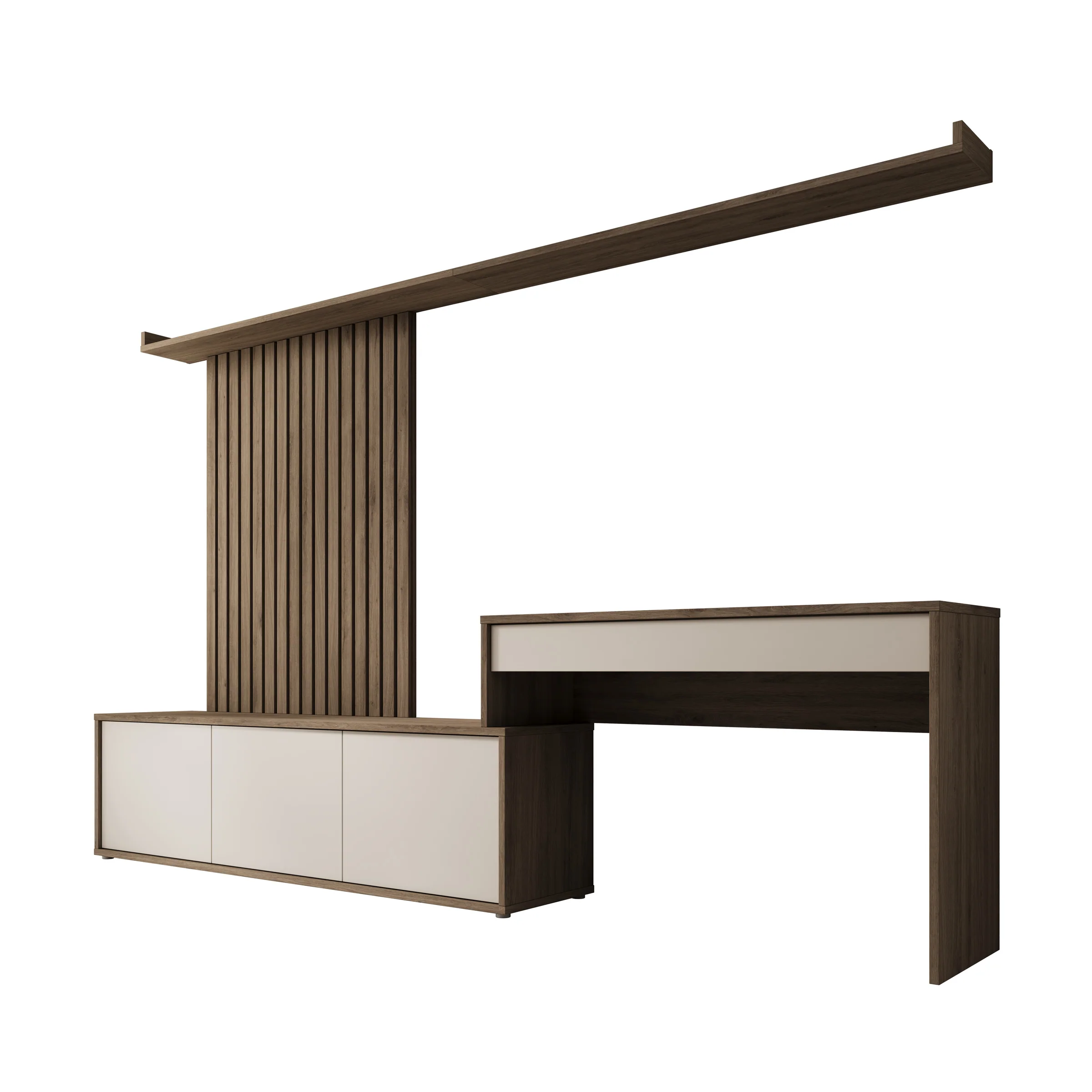 Sundra - Wandmeubel met bureau - Beige/Eiken - 300x42x190 cm - Image 8