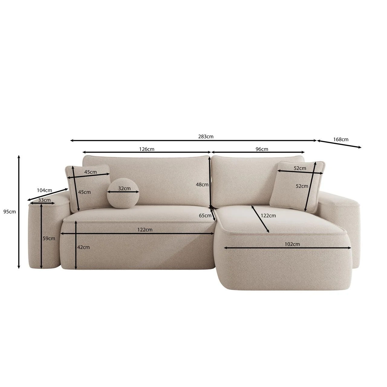 Synth - Hoekbank 3-zits met chaise longue - Stof beige - Universeel - Image 3