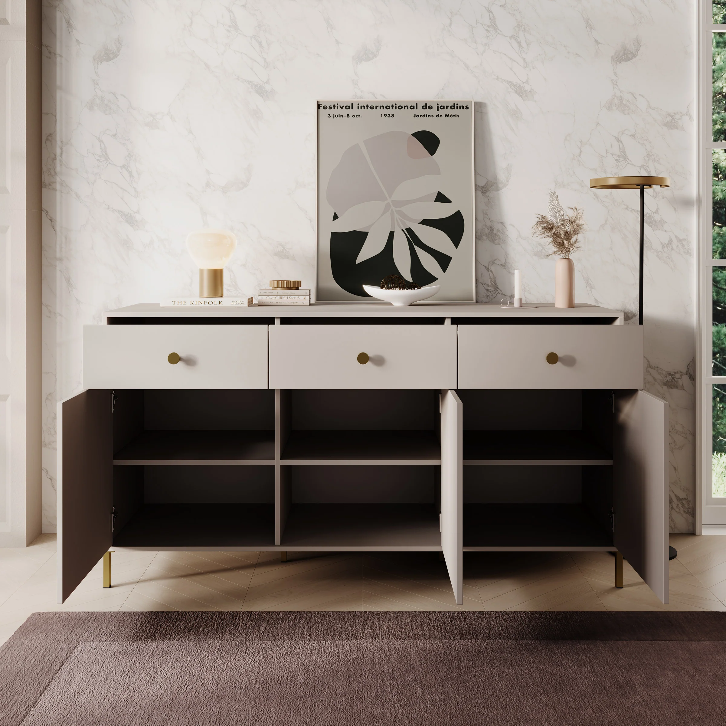 Syran - Dressoir - Beige - 168x42x90 cm - Image 2