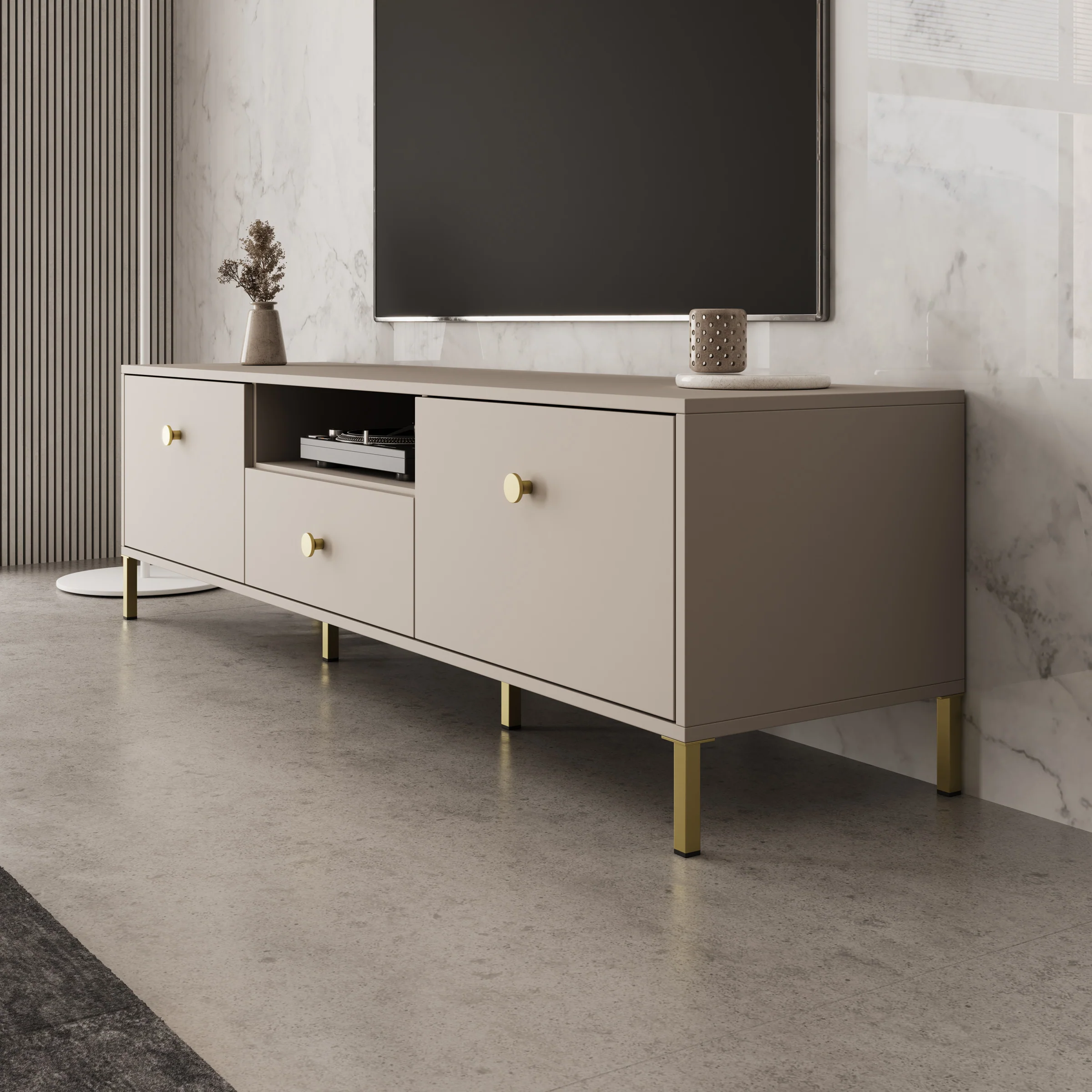 Syran - TV-Meubel - Beige - 168x42x48 cm - Image 4