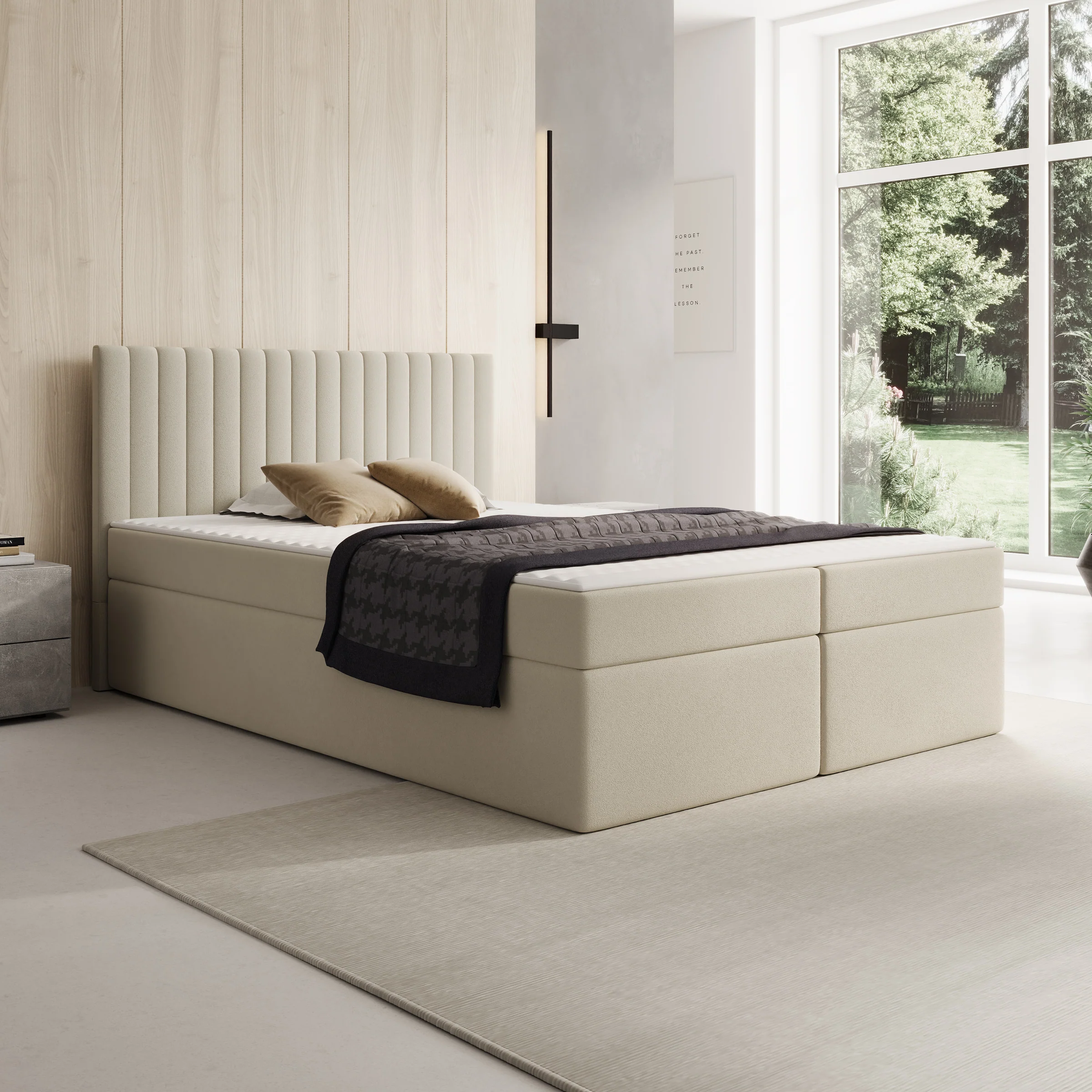 Taiko - Boxspring met opbergruimte - Stof beige - 140x200 cm
