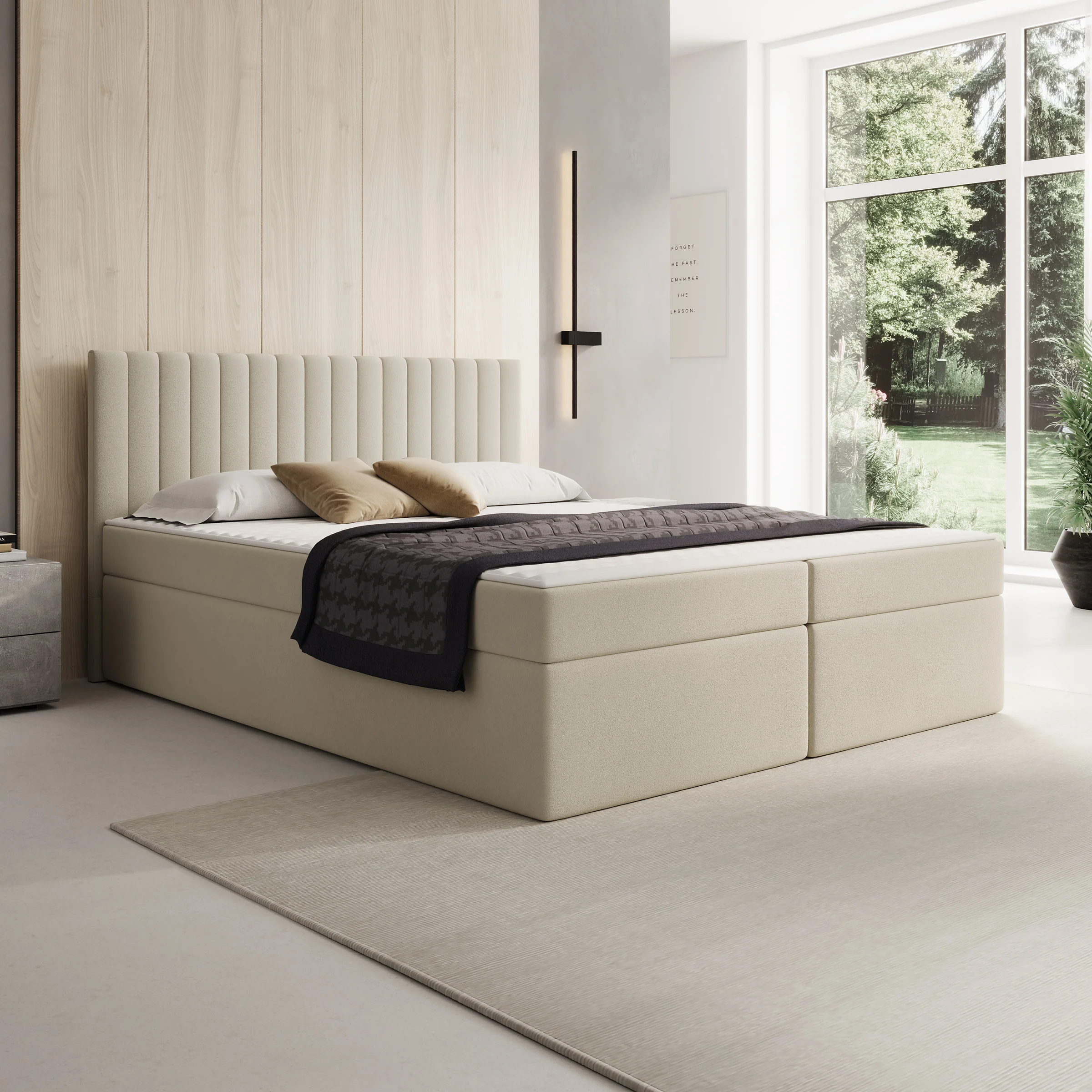 Taiko - Boxspring met opbergruimte - Stof beige - 160x200 cm