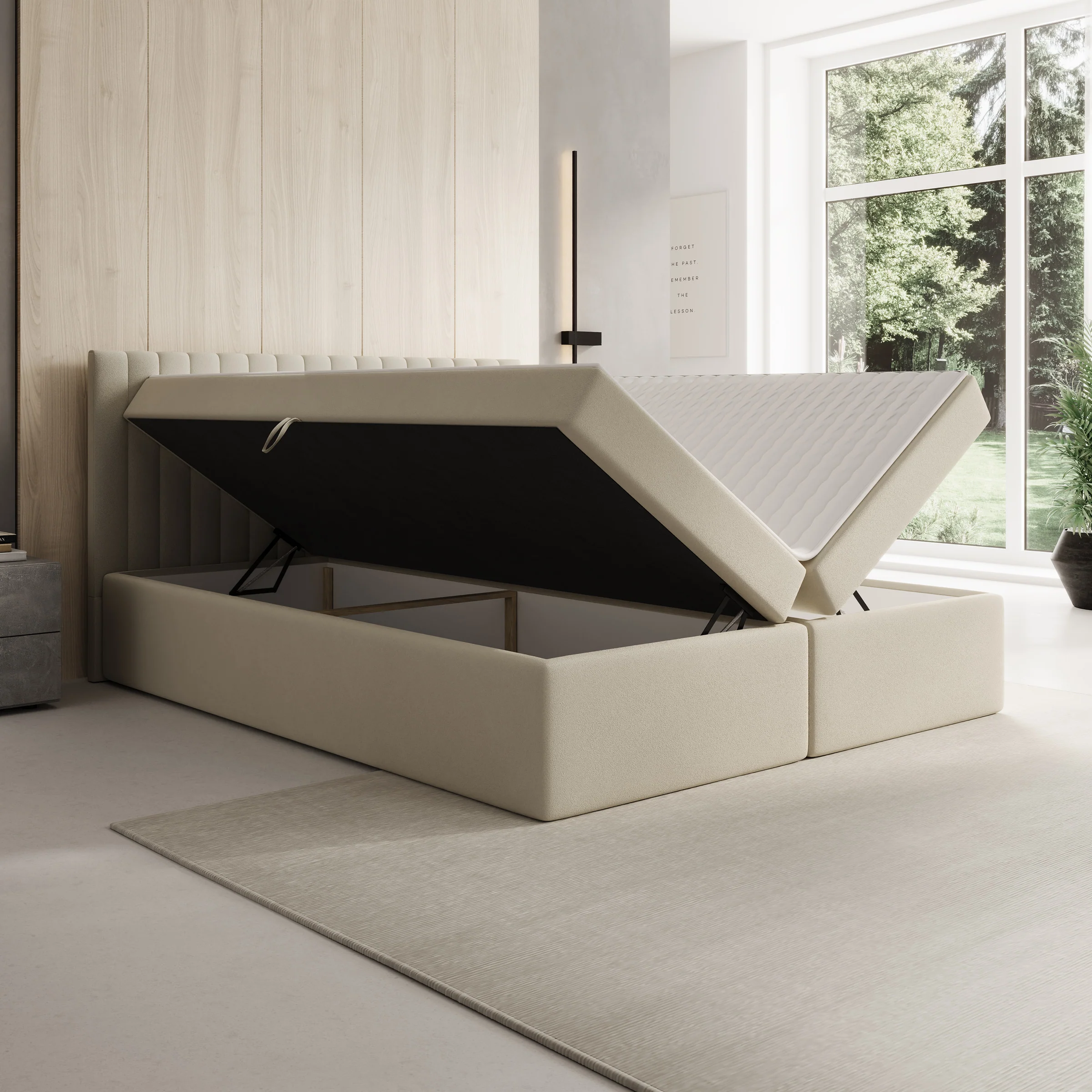 Taiko - Boxspring met opbergruimte - Stof beige - 160x200 cm - Image 2