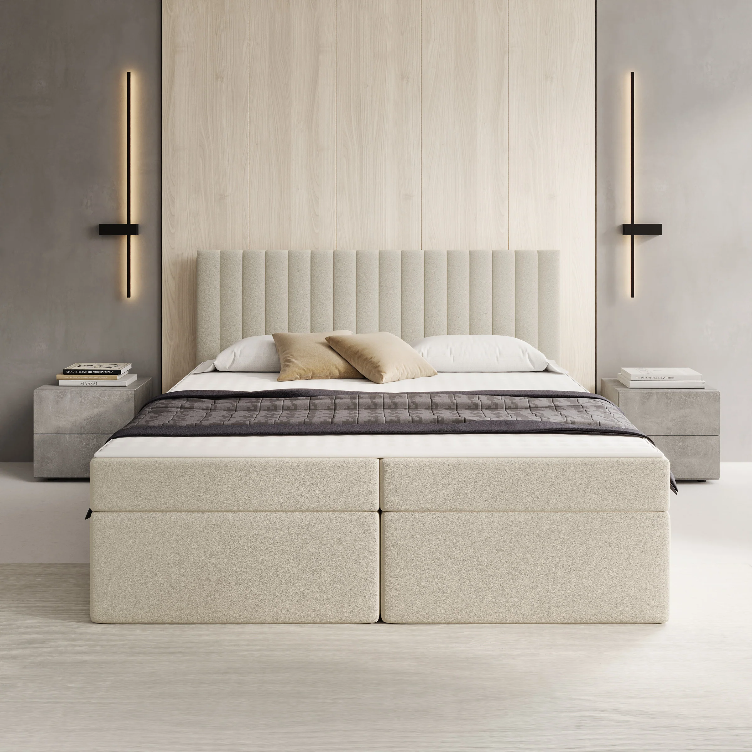 Taiko - Boxspring met opbergruimte - Stof beige - 160x200 cm - Image 3