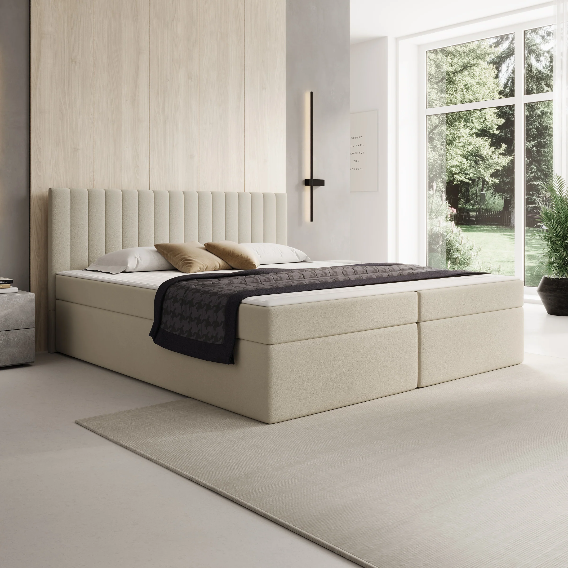 Taiko - Boxspring met opbergruimte - Stof beige - 180x200 cm
