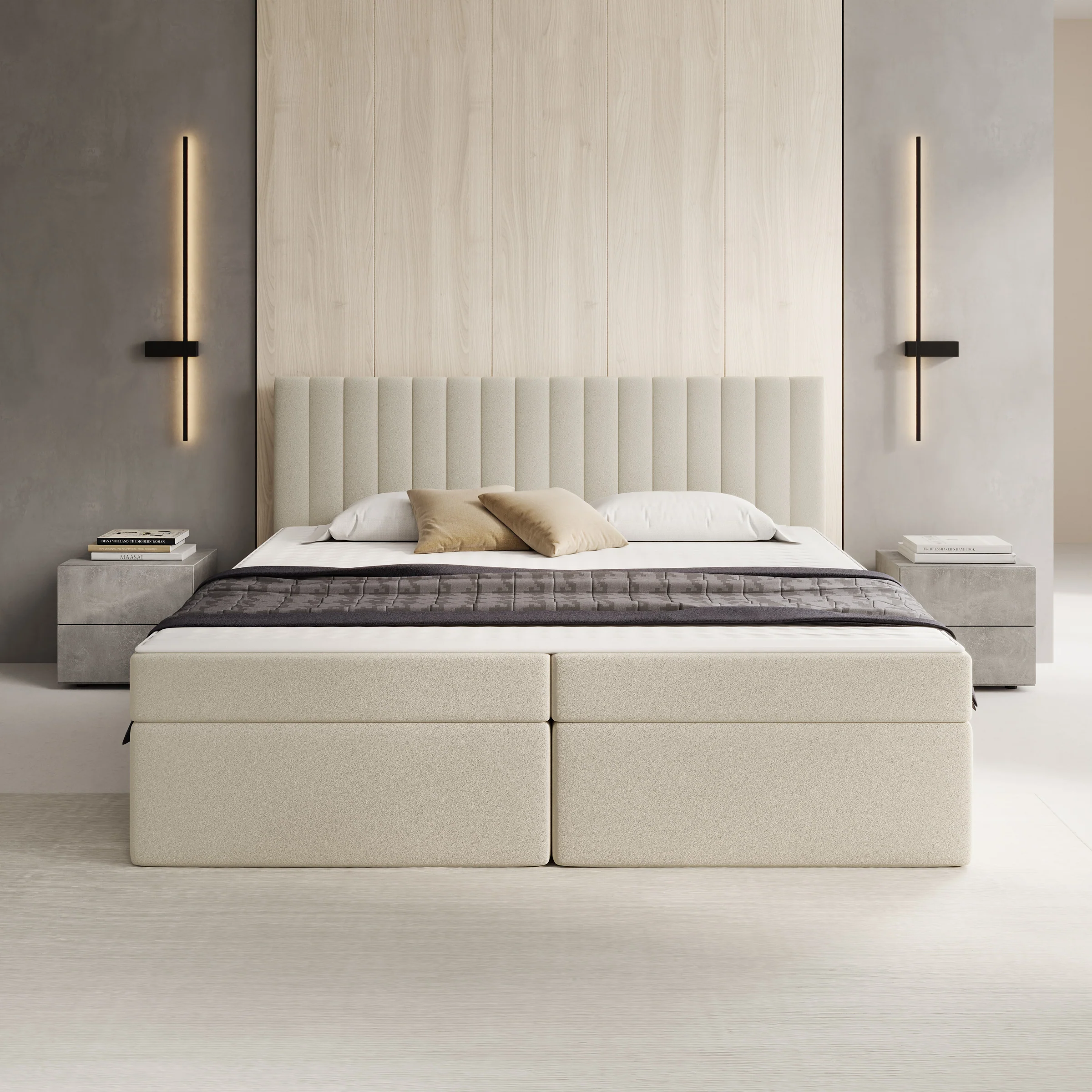 Taiko - Boxspring met opbergruimte - Stof beige - 180x200 cm - Image 3