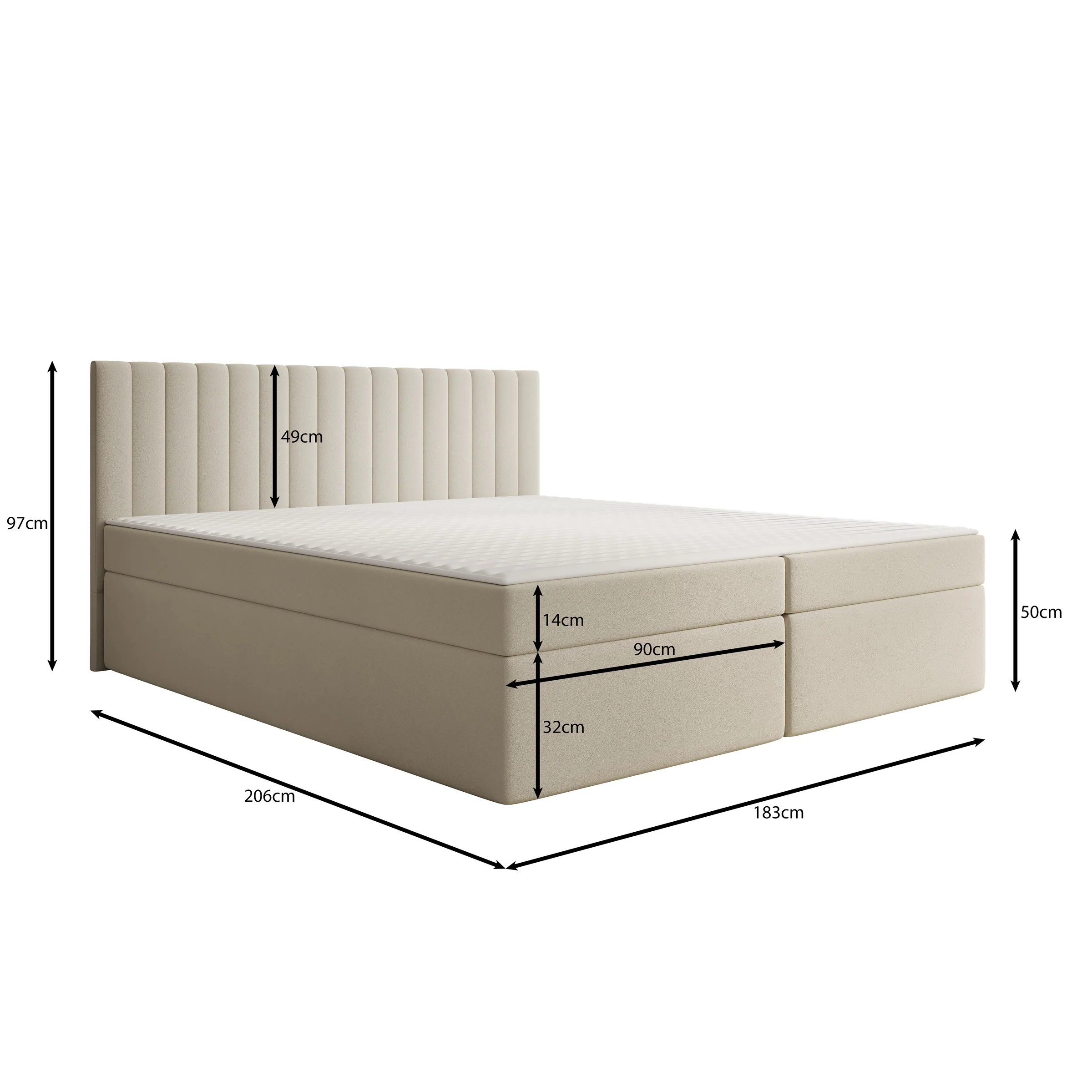 Taiko - Boxspring met opbergruimte - Stof beige - 180x200 cm - Image 4