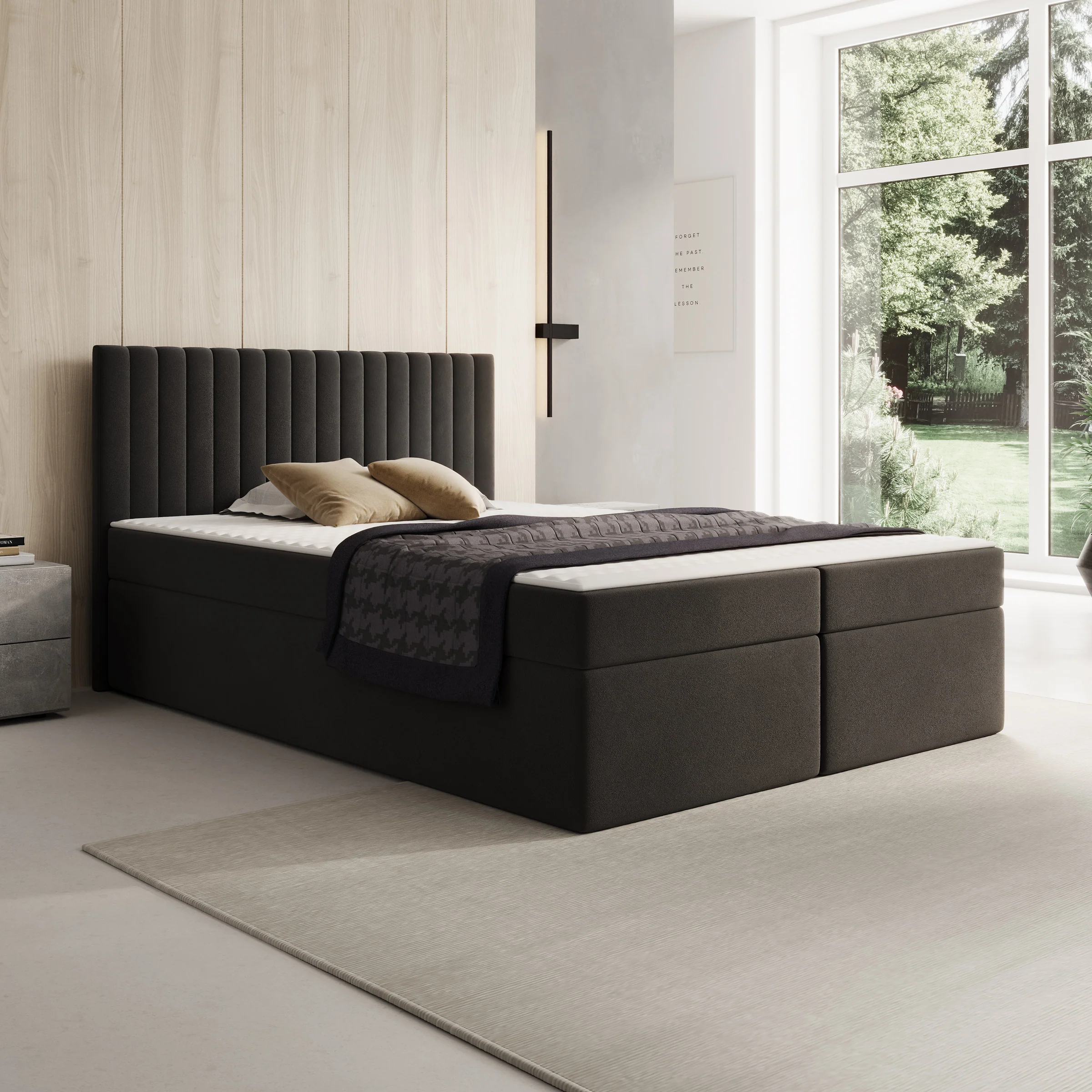 Taiko - Boxspring met opbergruimte - Stof zwart - 140x200 cm