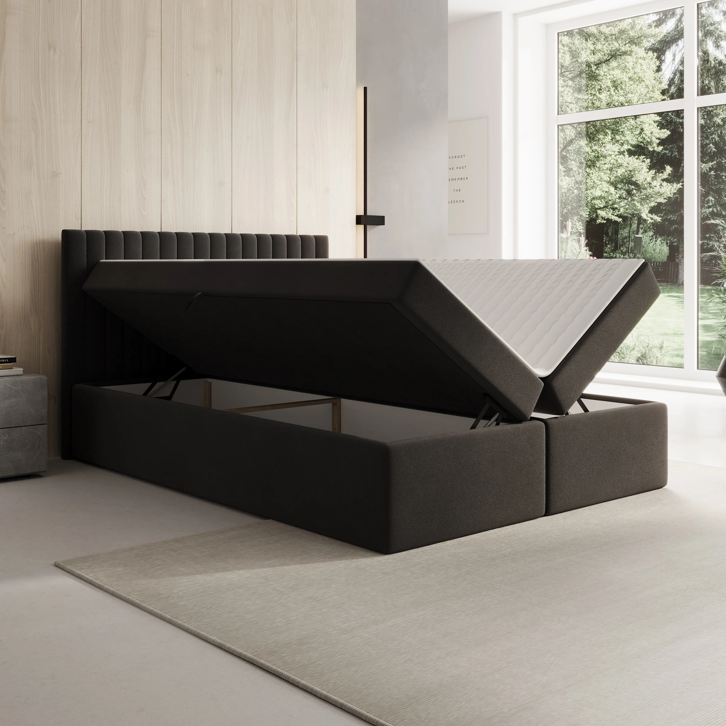 Taiko - Boxspring met opbergruimte - Stof zwart - 140x200 cm - Image 2