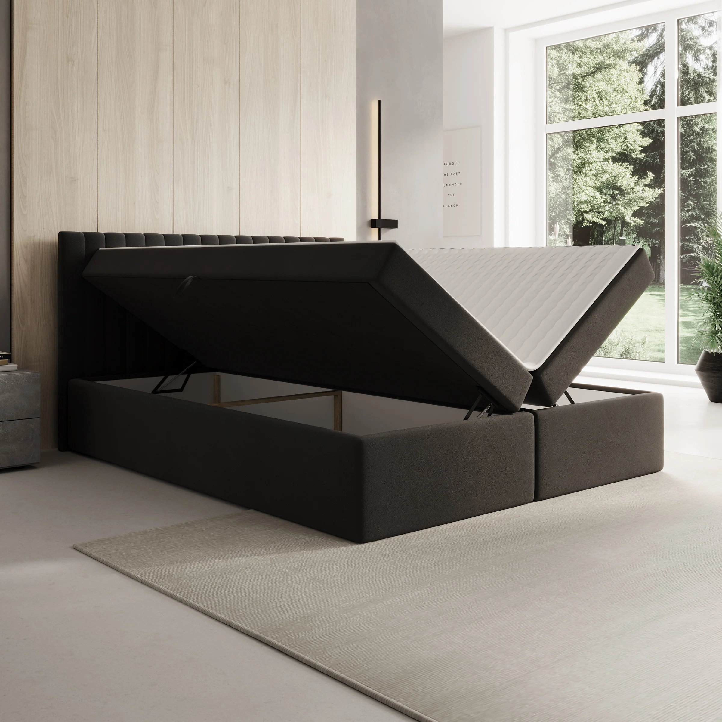Taiko - Boxspring met opbergruimte - Stof zwart - 160x200 cm - Image 2