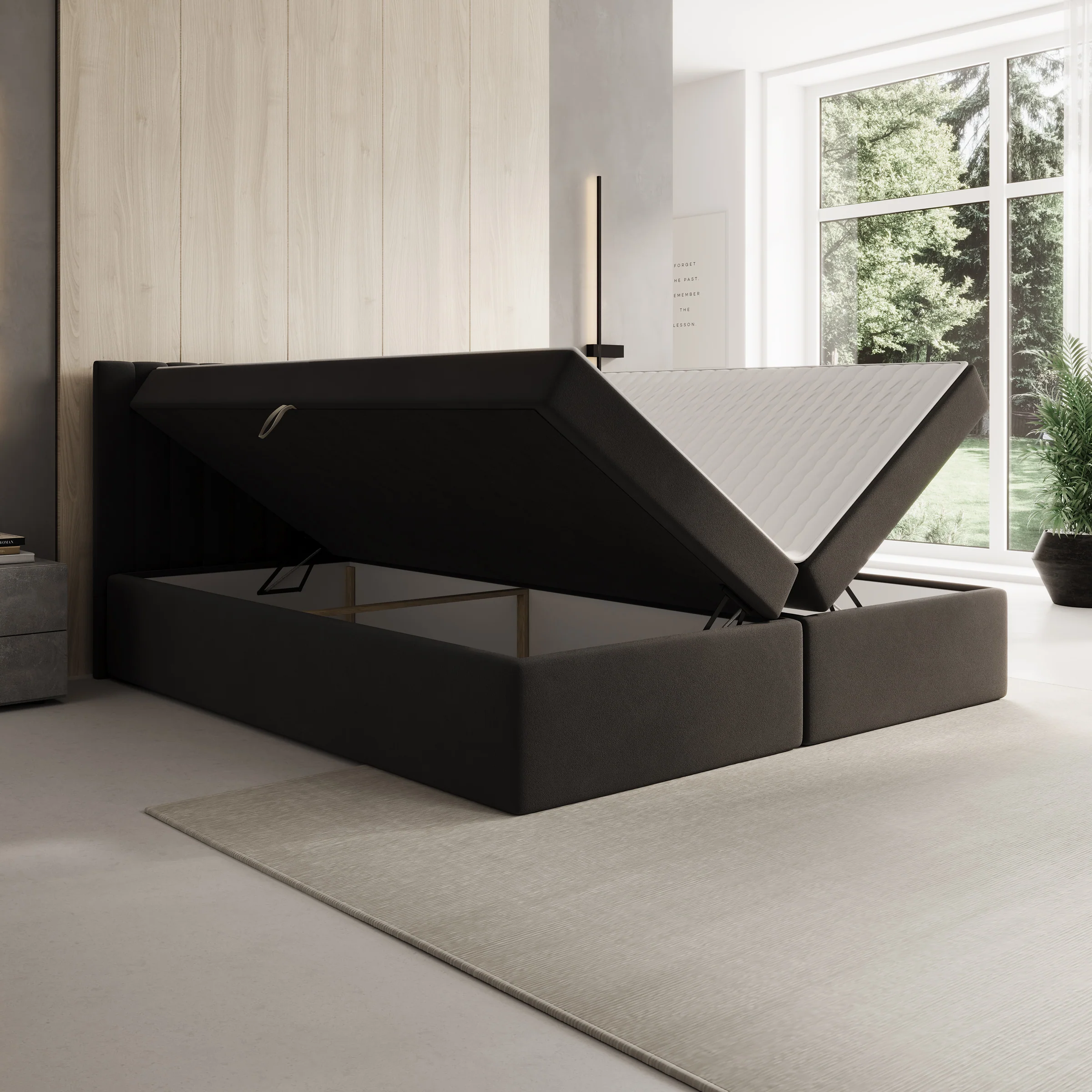 Taiko - Boxspring met opbergruimte - Stof zwart - 180x200 cm - Image 2