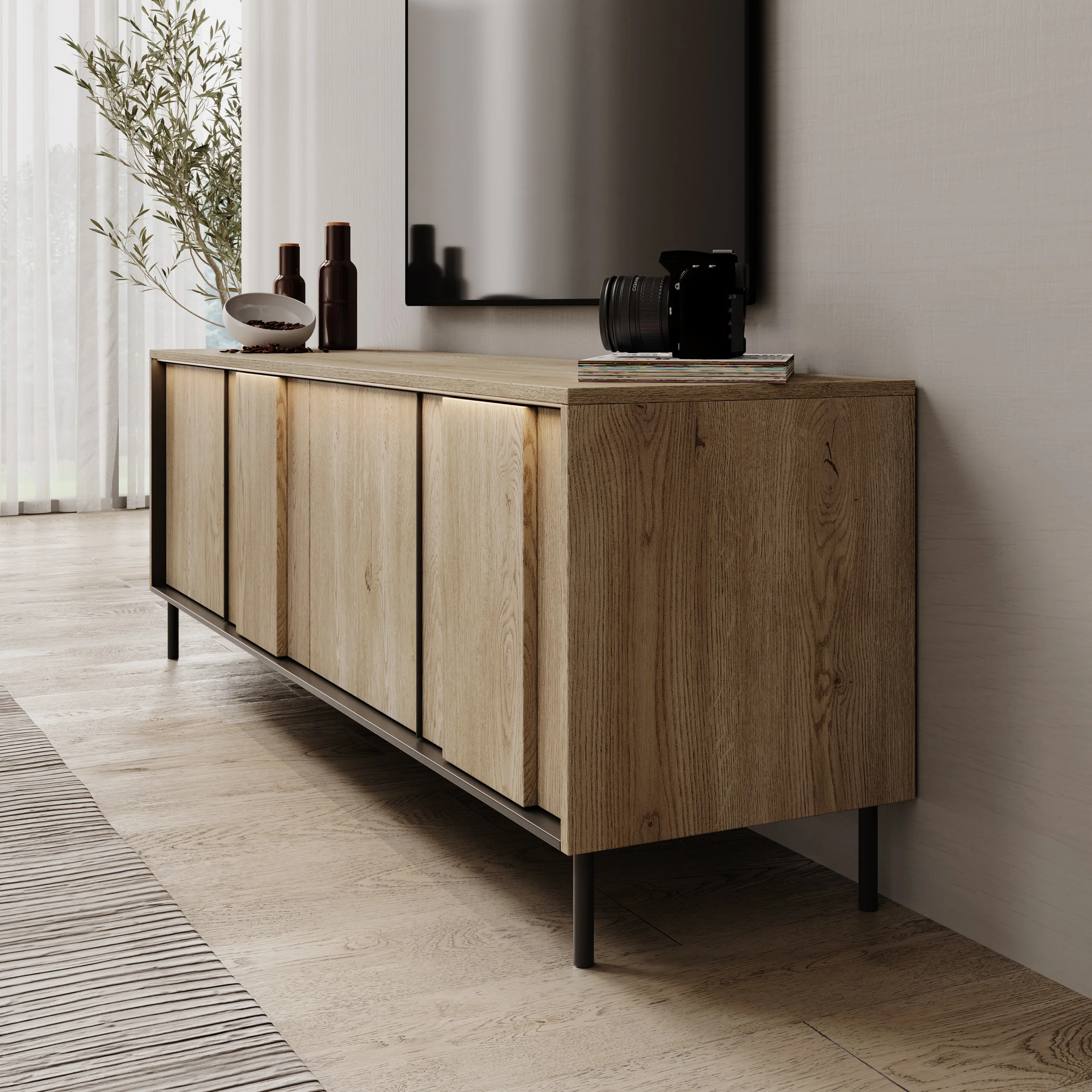 Tarello - TV-Meubel met LED - Eikenpatroon - 167x41x56 cm - Image 4