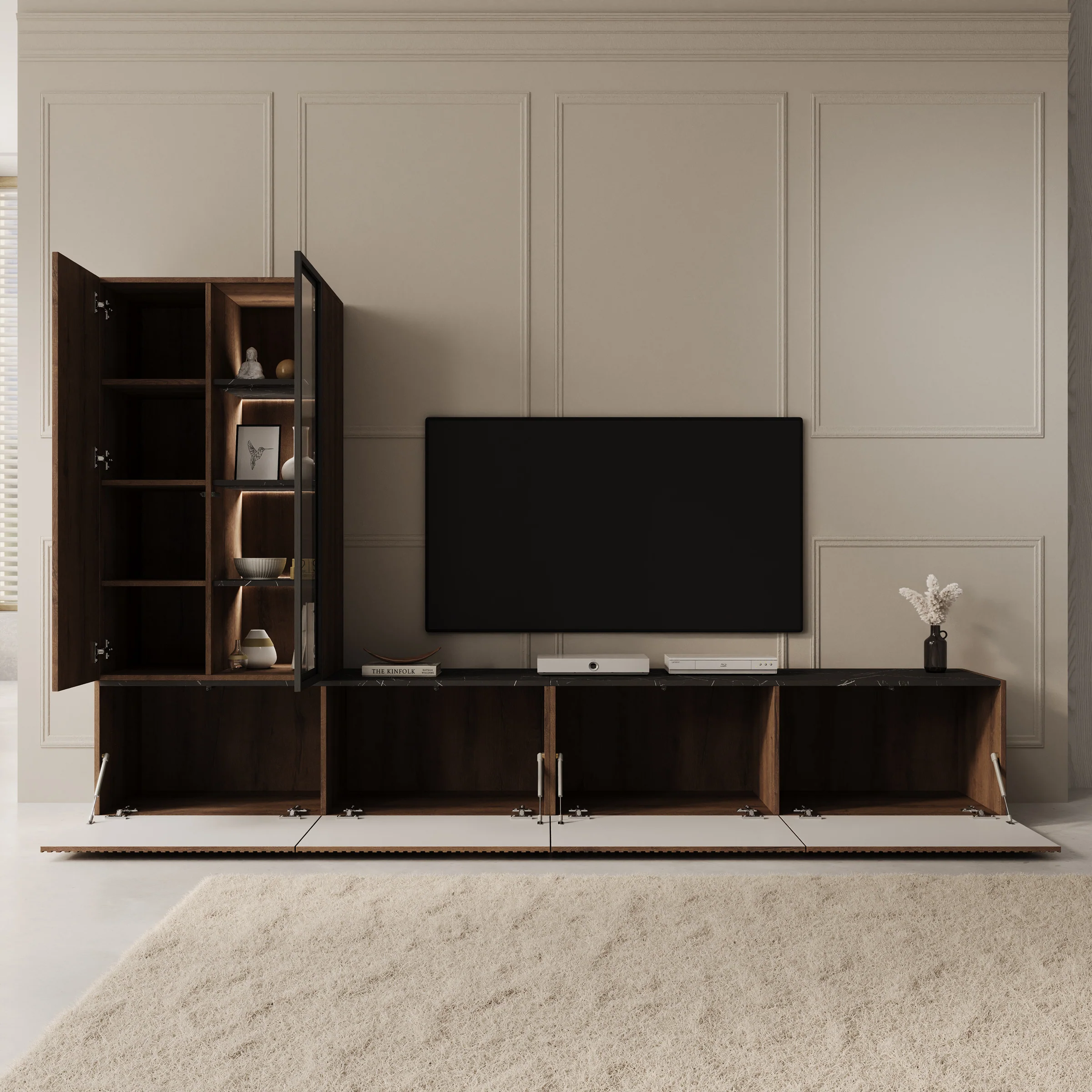 Taro - Wandmeubel - Donker eikenpatroon - 260x41x158 cm - Image 3