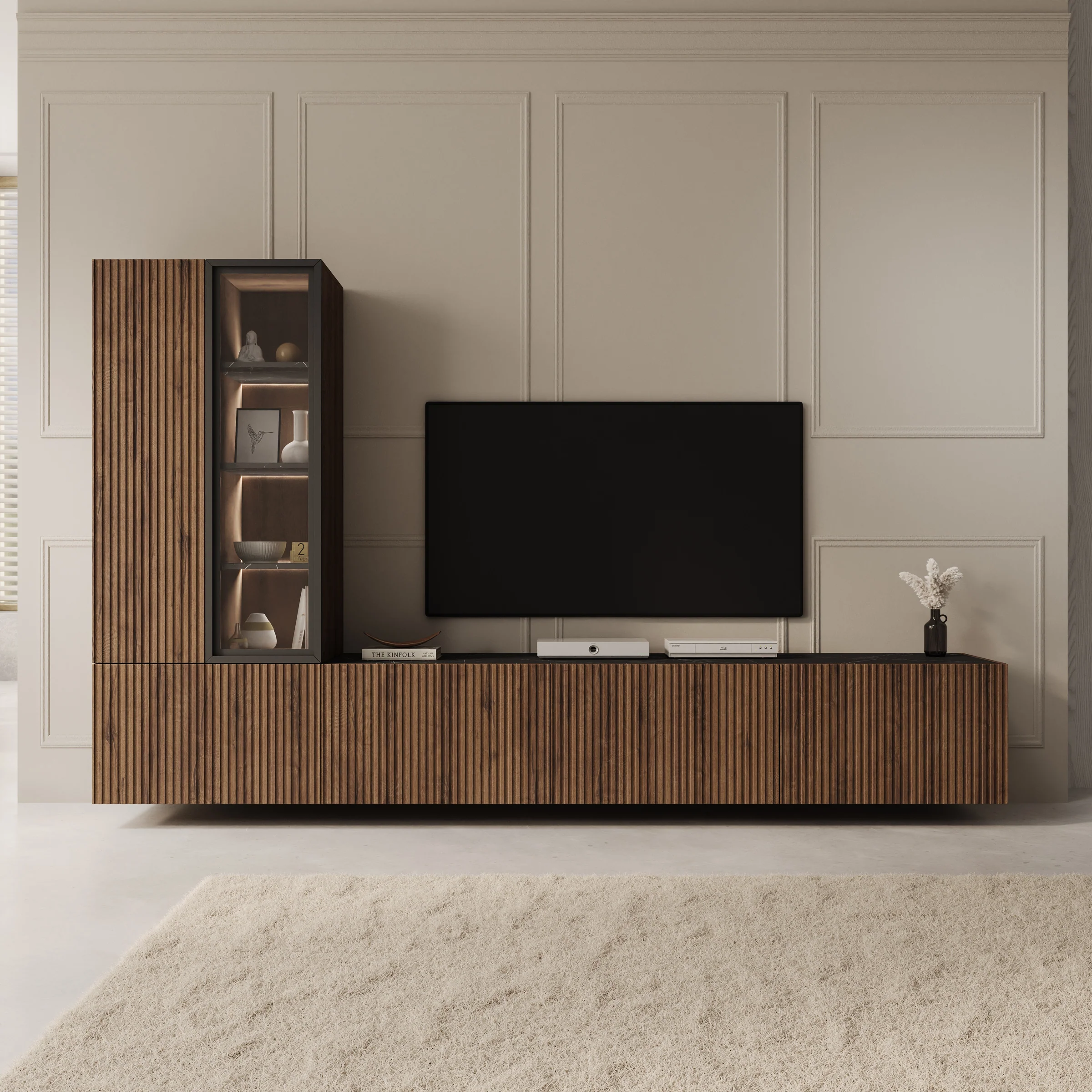 Taro - Wandmeubel - Donker eikenpatroon - 260x41x158 cm - Image 4