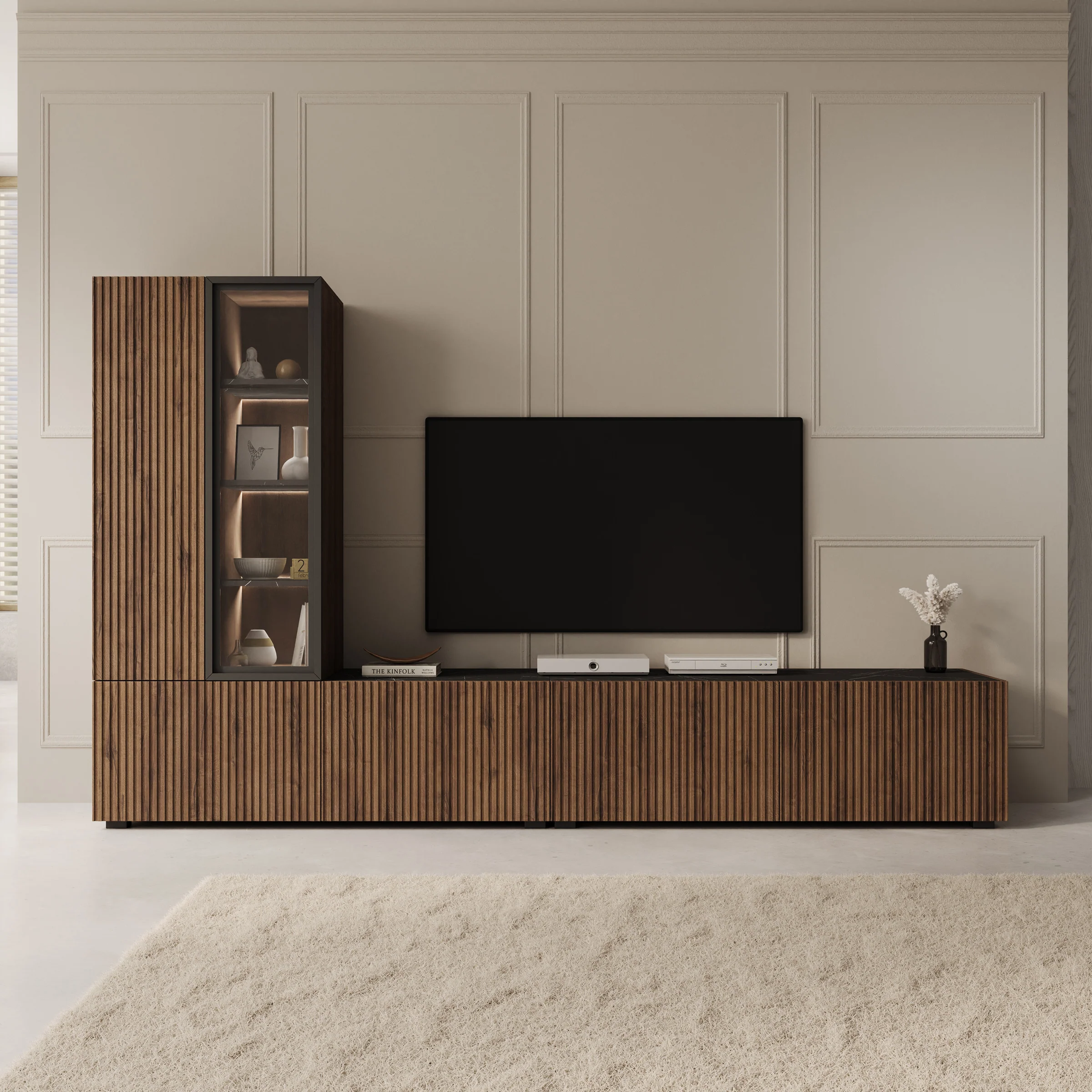 Taro - Wandmeubel - Donker eikenpatroon - 260x41x158 cm - Image 5