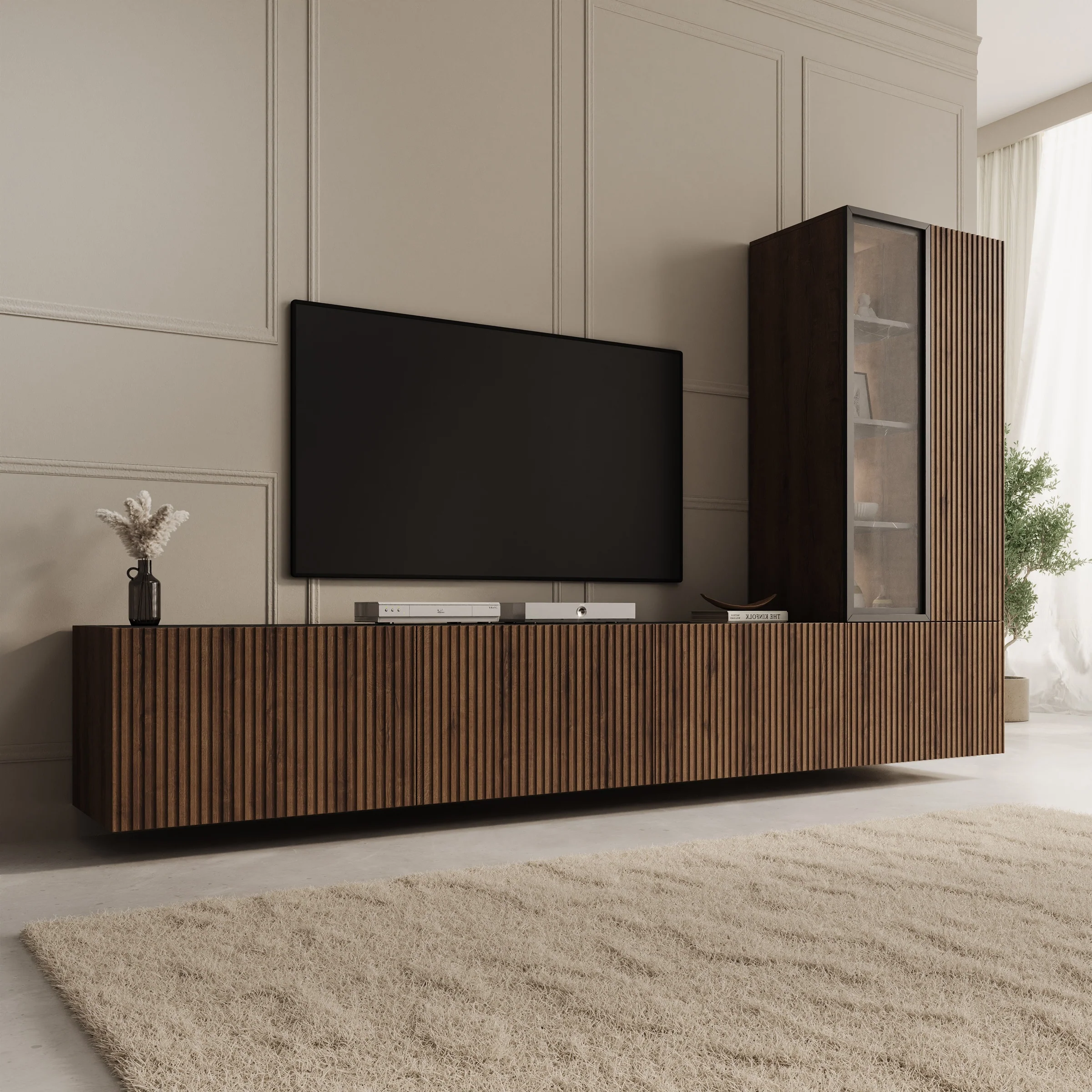 Taro - Wandmeubel - Donker eikenpatroon - 260x41x158 cm - Image 6